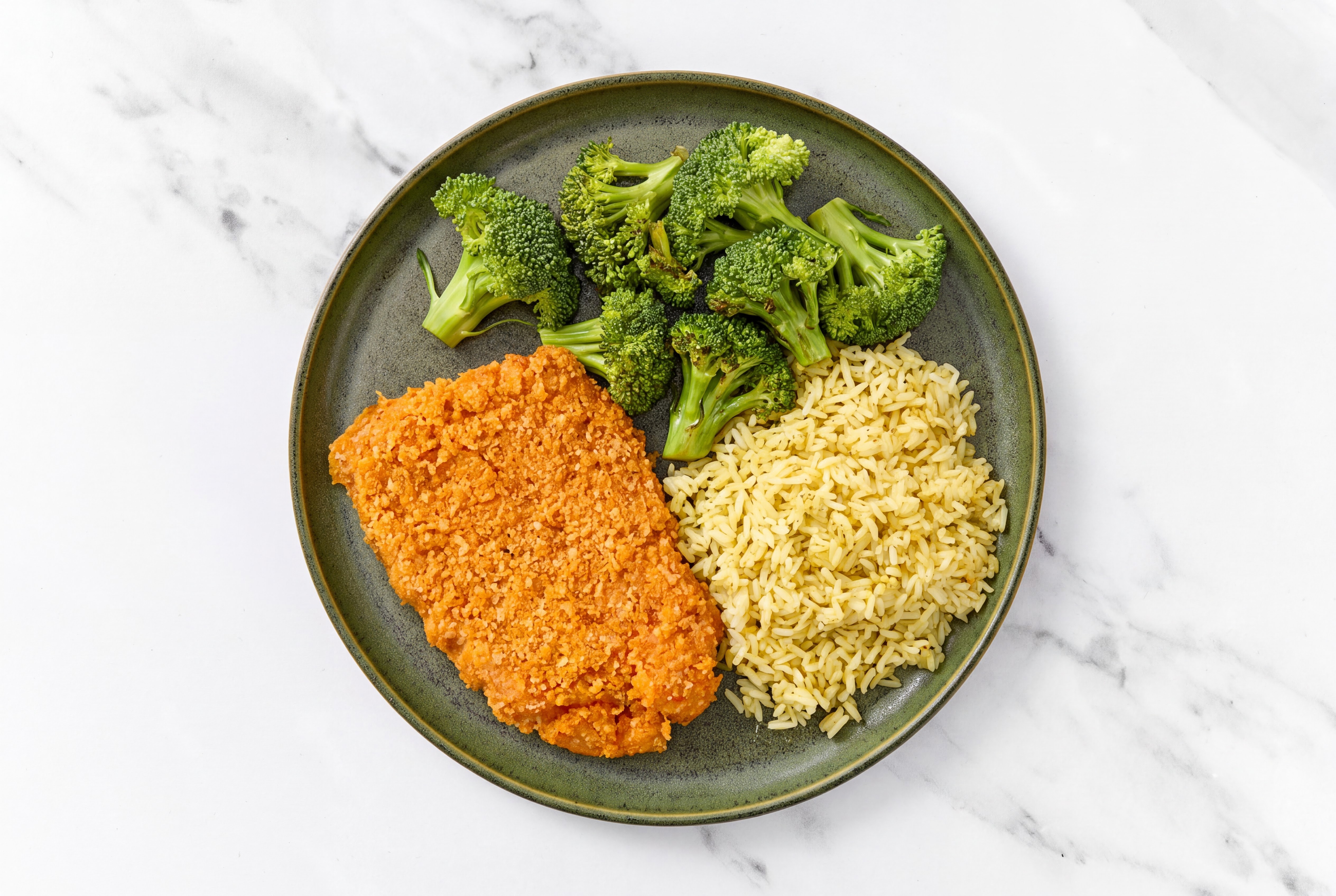 Hot Honey Breaded Chicken Cutlet with Broccoli & Jasmine Rice