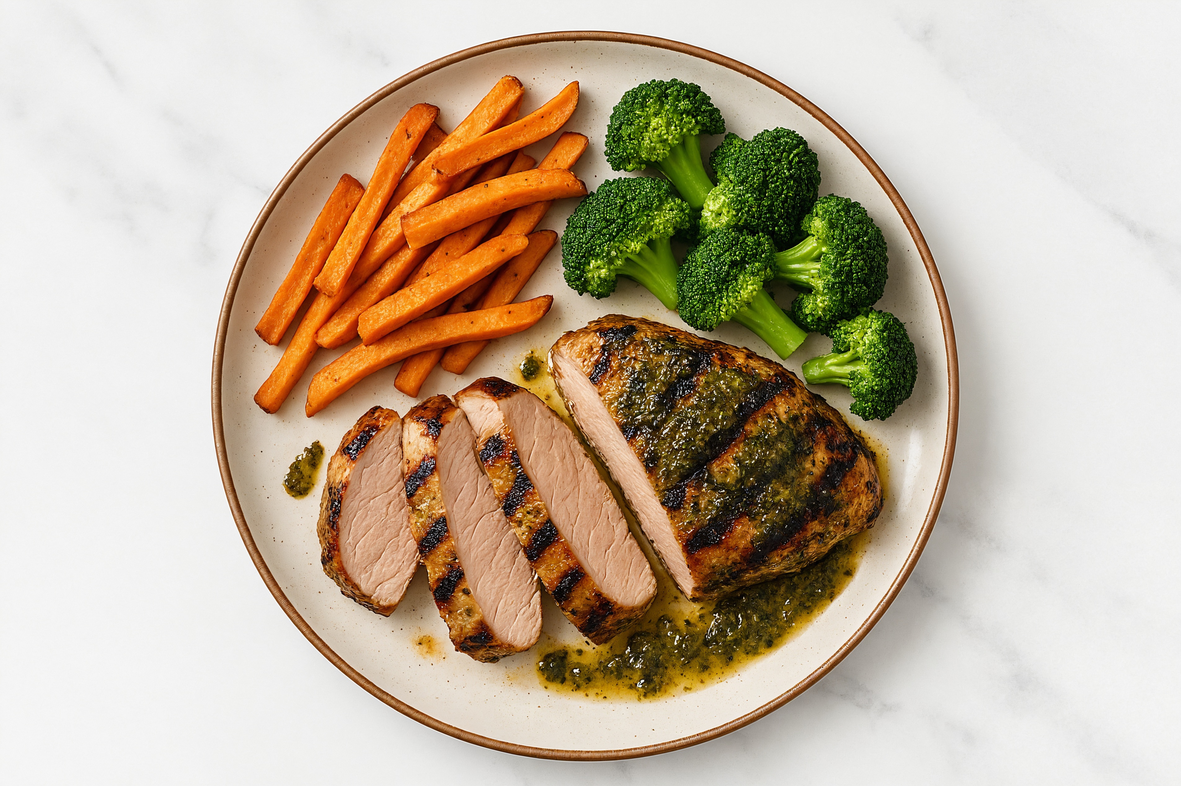 Pesto Grilled Pork Tenderloin + Sweet Potato