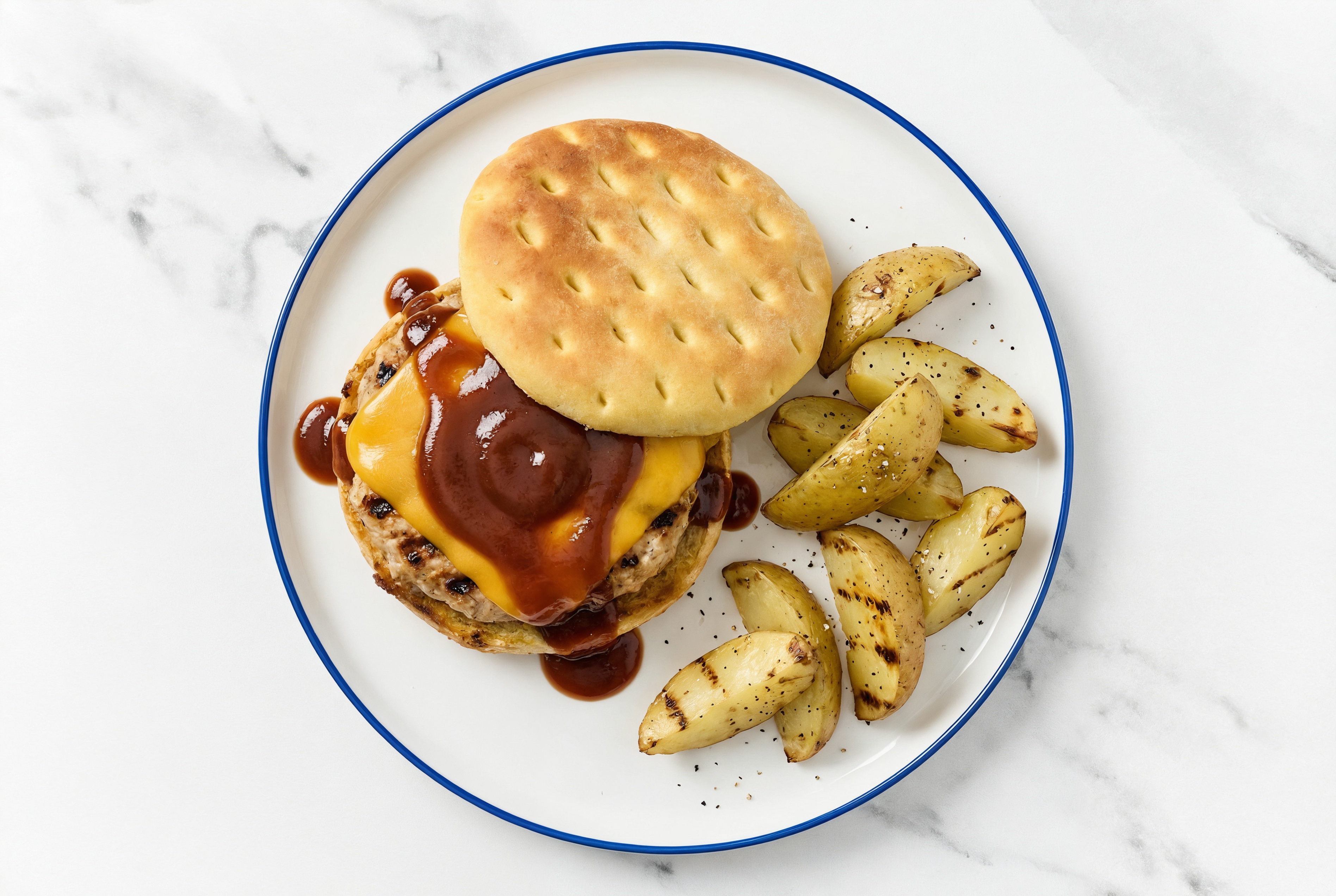 BBQ Grilled Turkey Cheeseburger + Yellow Potatoes