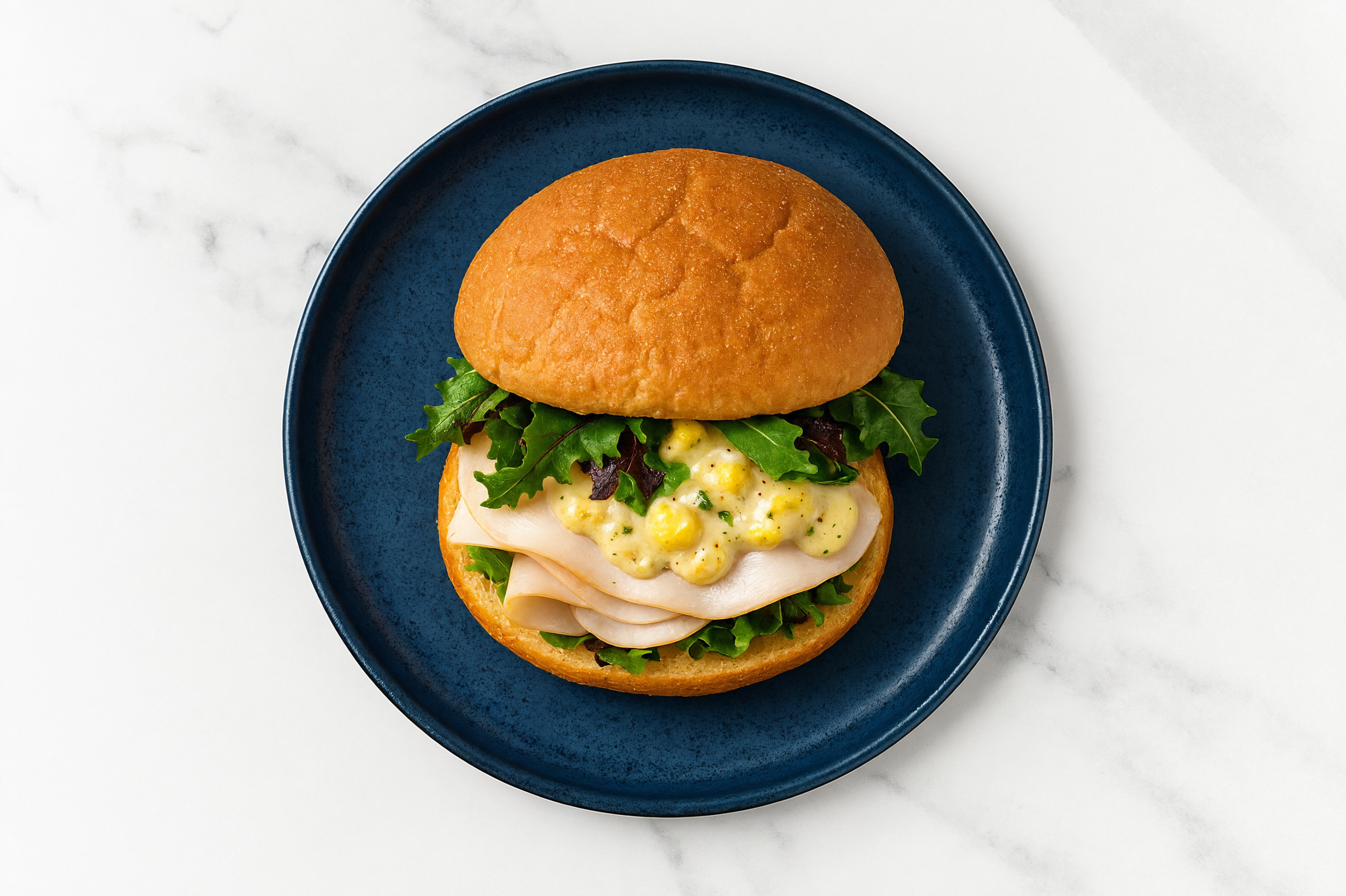 Street Corn Roasted Turkey Sandwich with Spring Mix on Gluten-Free Buns