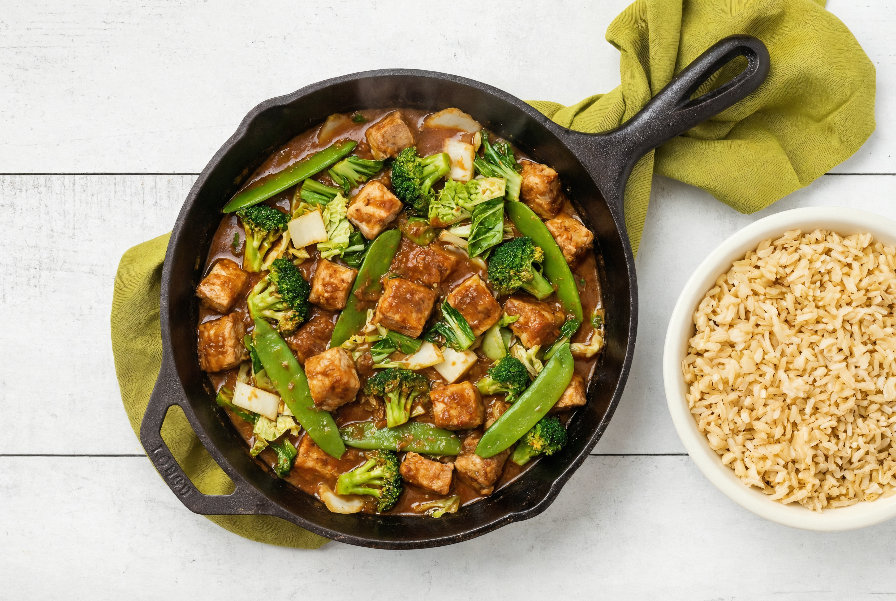 Spicy Vindaloo Pork Chop Stir-Fry with Bok Choy over Brown Rice