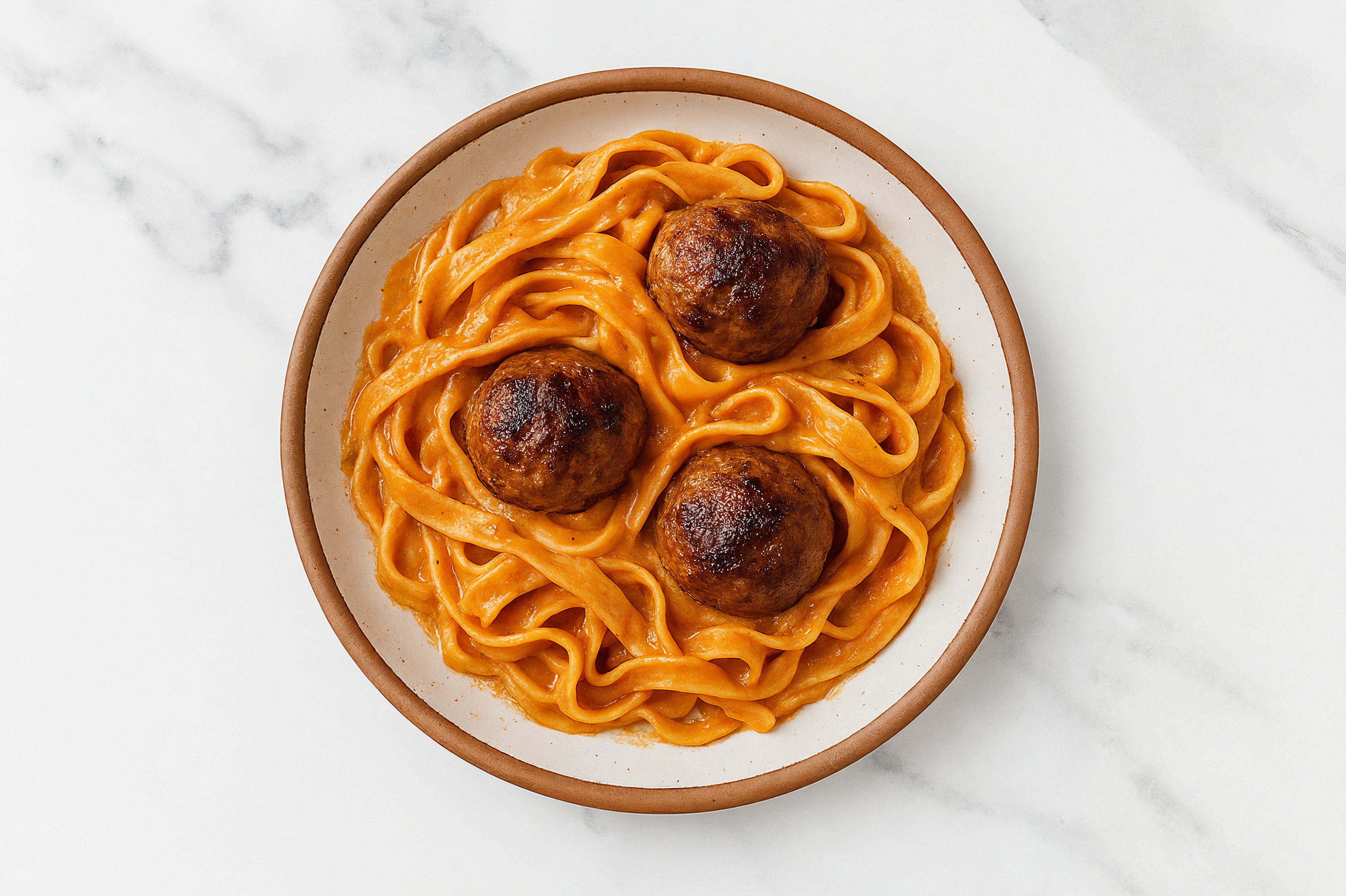 Vodka Sauce Egg Tagliatelle Pasta with Beef Meatballs