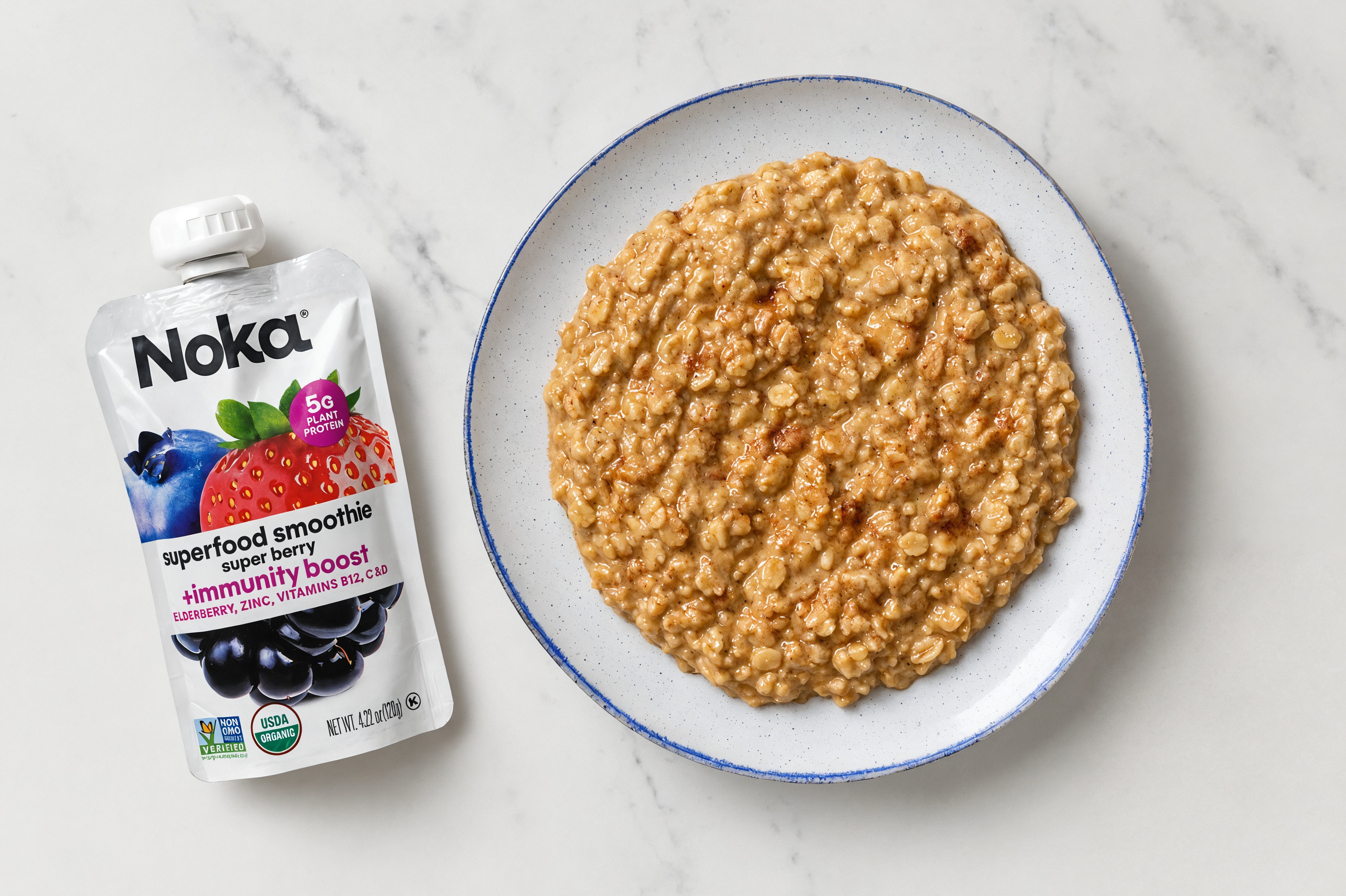 Maple Cinnamon Oatmeal & Super Berry Smoothie