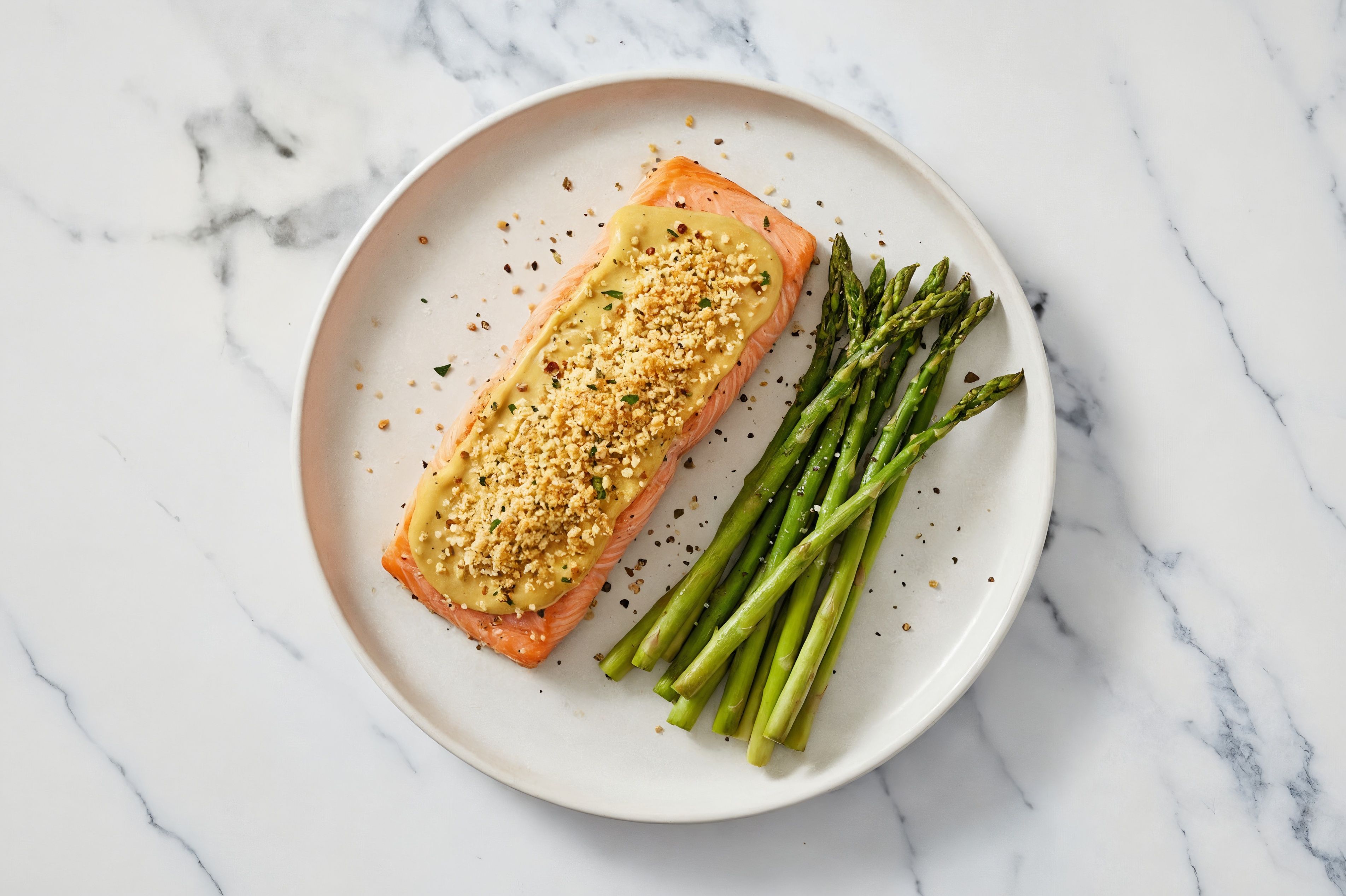 Honey Mustard Crusted Salmon + Asparagus