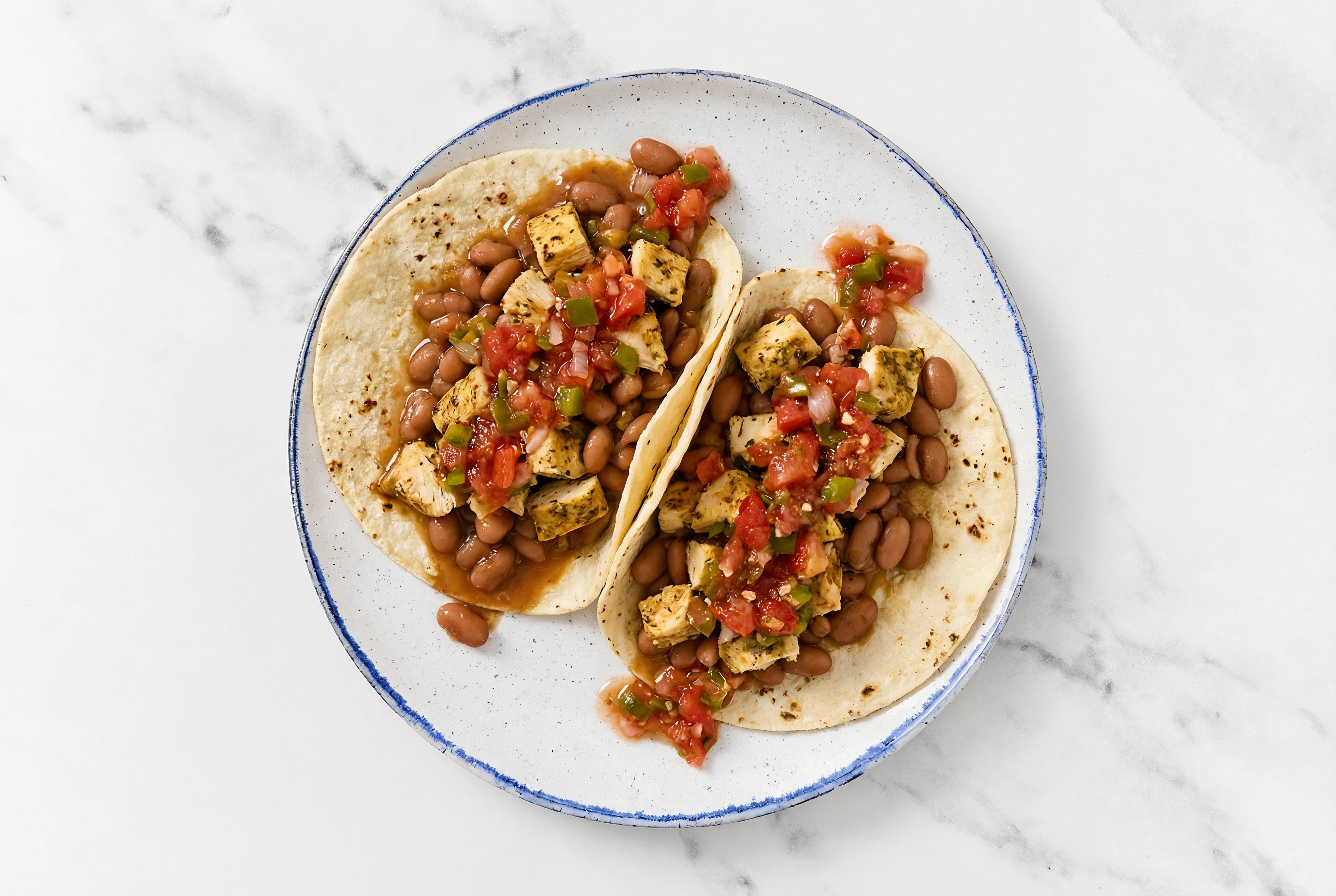 Hearty Garlic Chicken Tacos with Pico De Gallo & Pinto Beans
