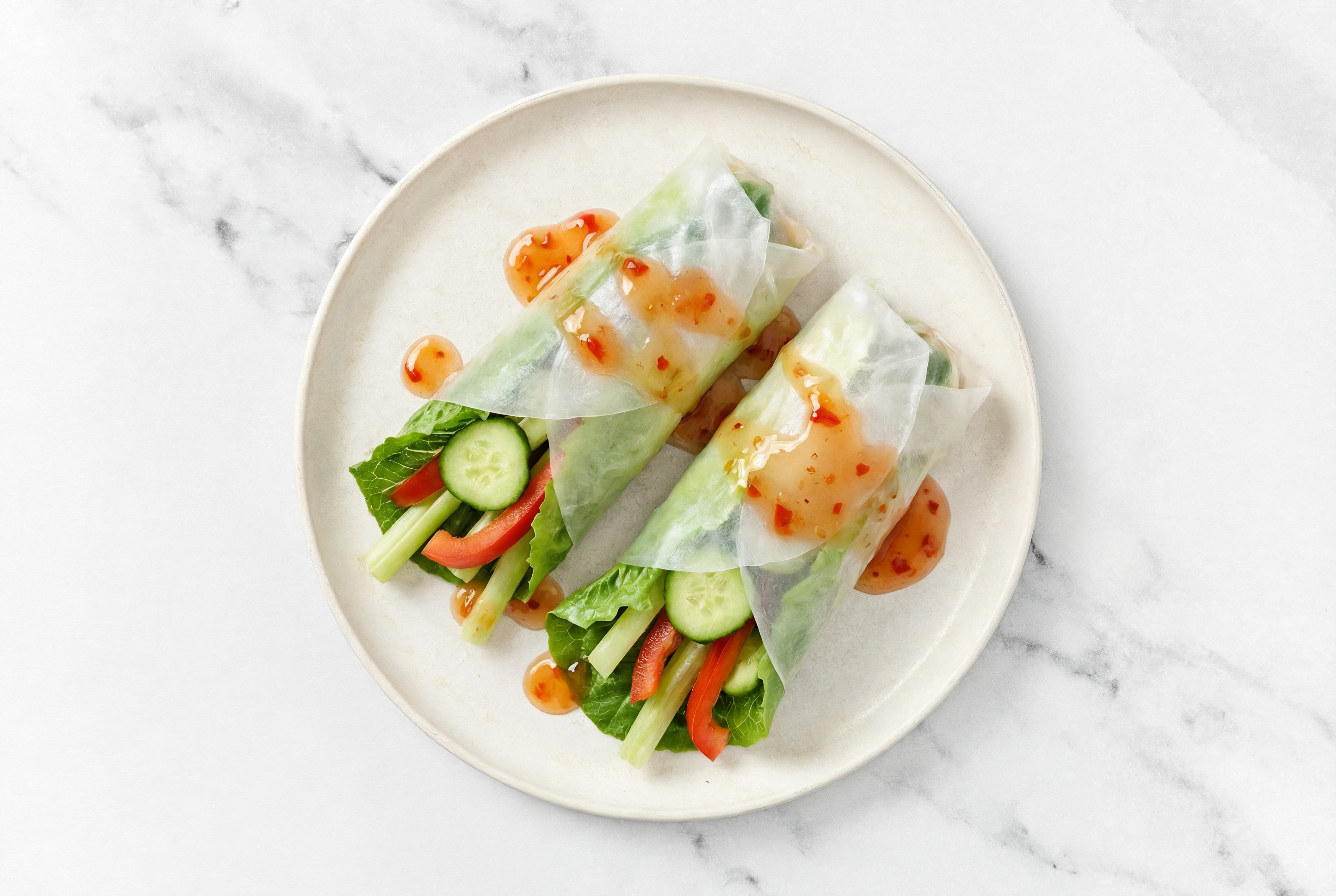 Herby Sweet Chili Veggie Summer Rolls with Red Bell Pepper