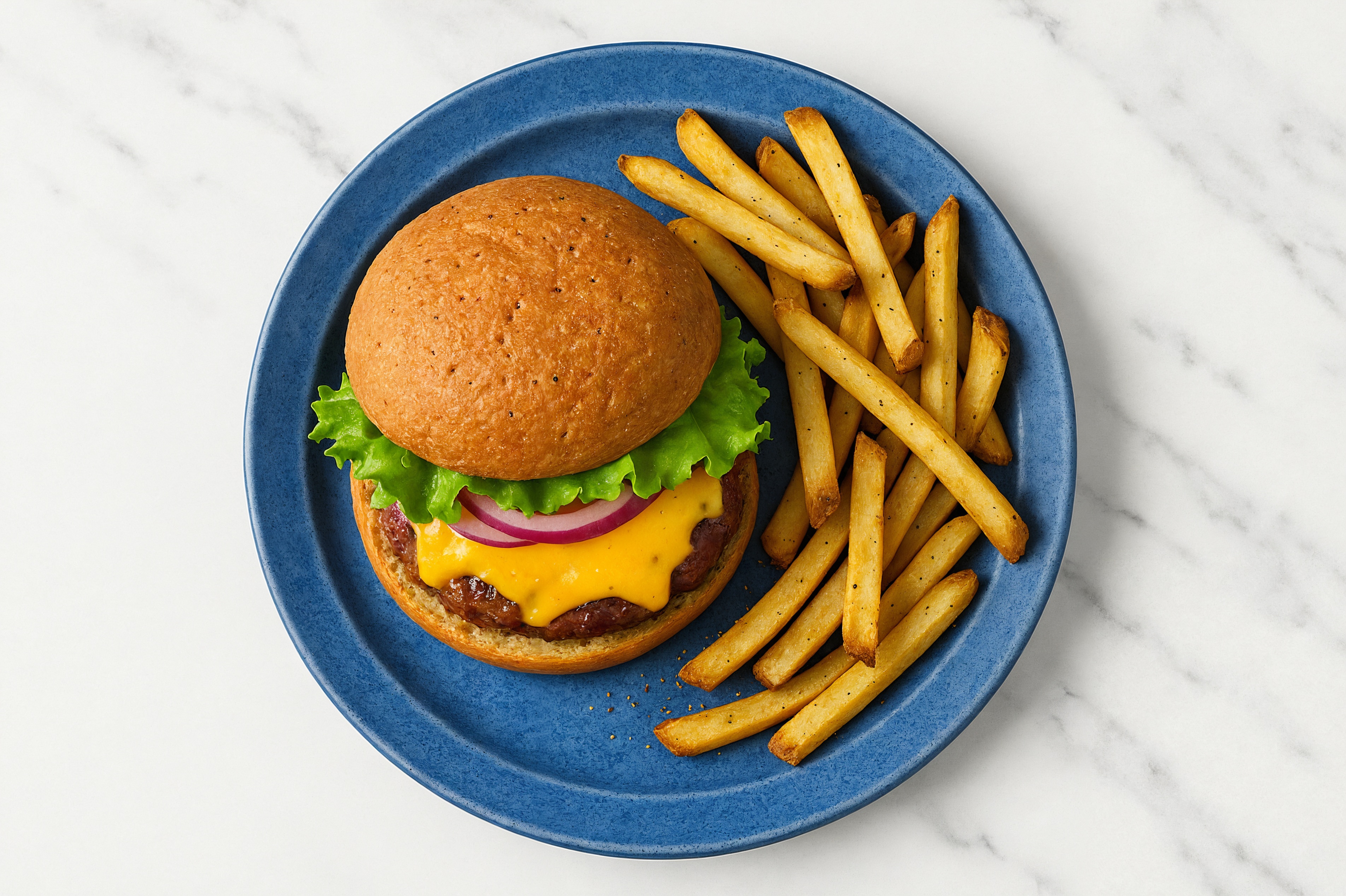 All-American Grass-Fed Beef Cheeseburger + Fries