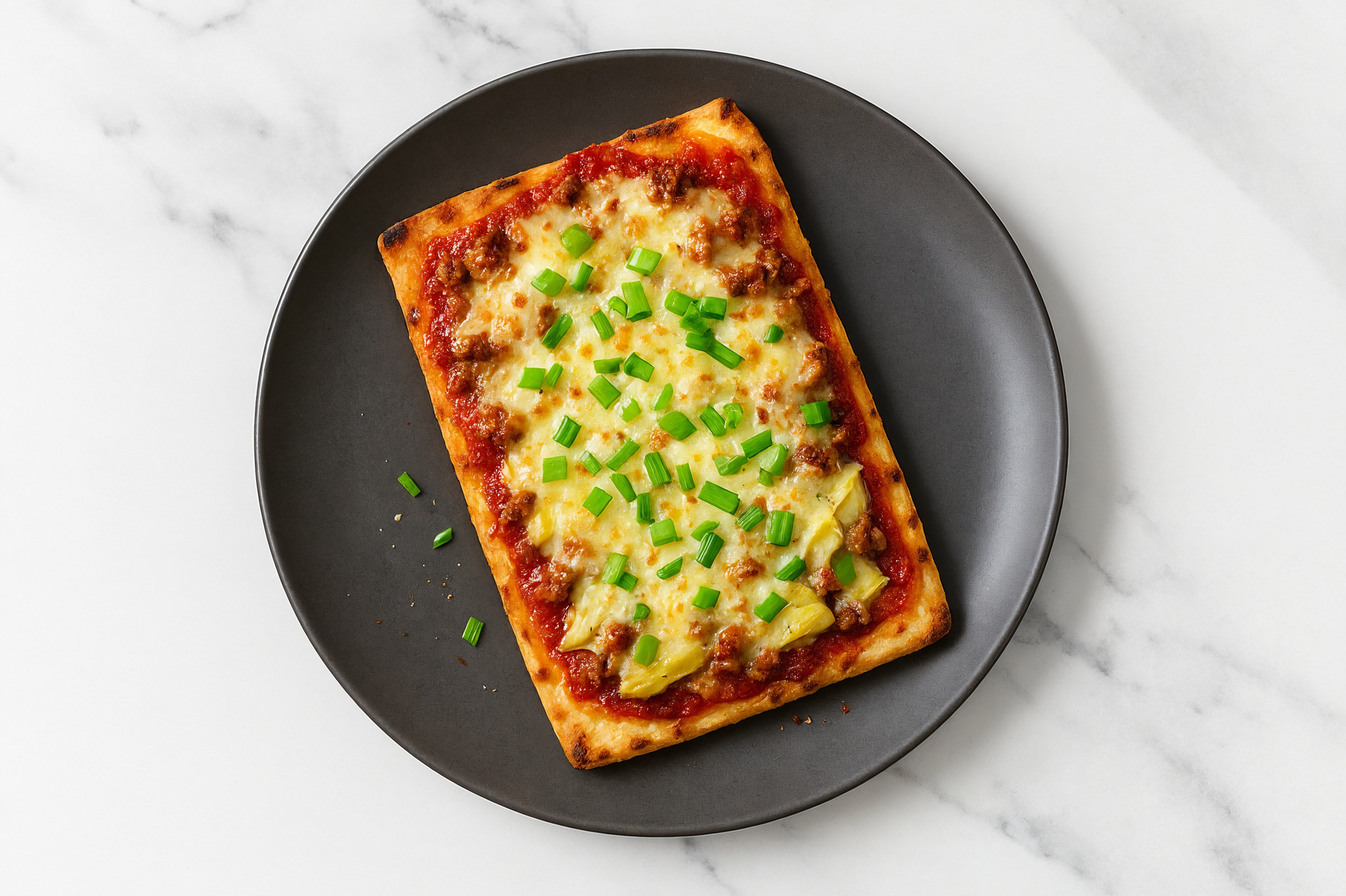 Classic Ground Beef + Artichoke Pizza with Scallions