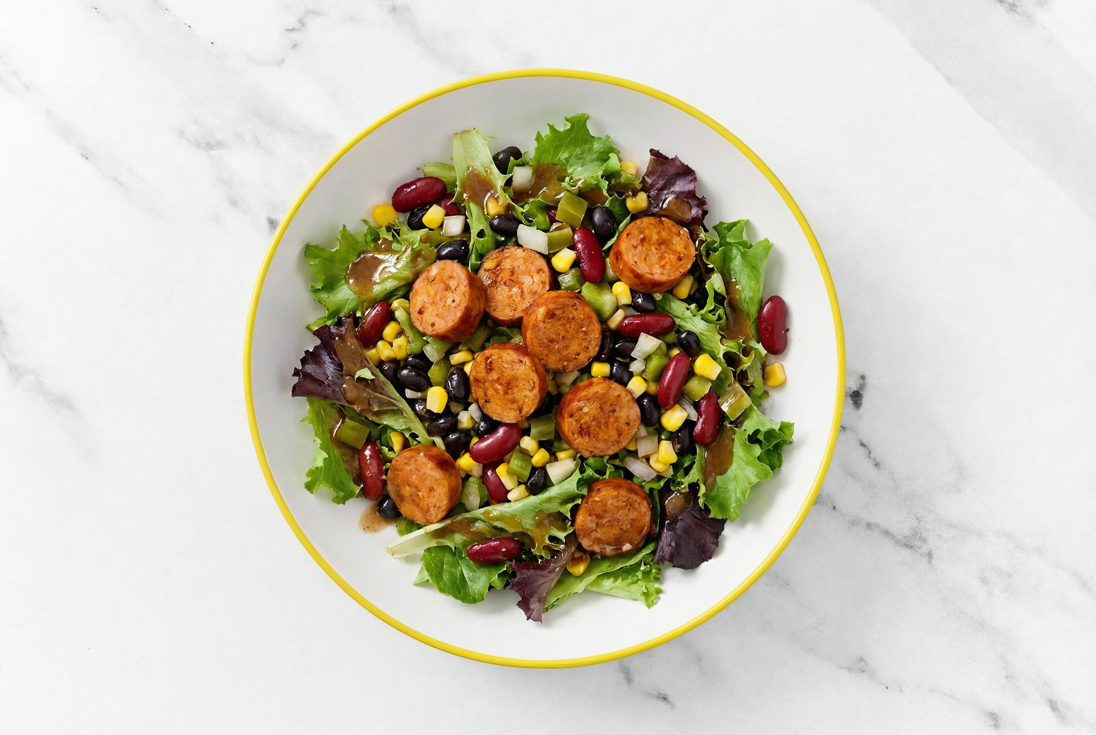 Balsamic Spring Mix Salad with Turkey Sausage & Black Beans