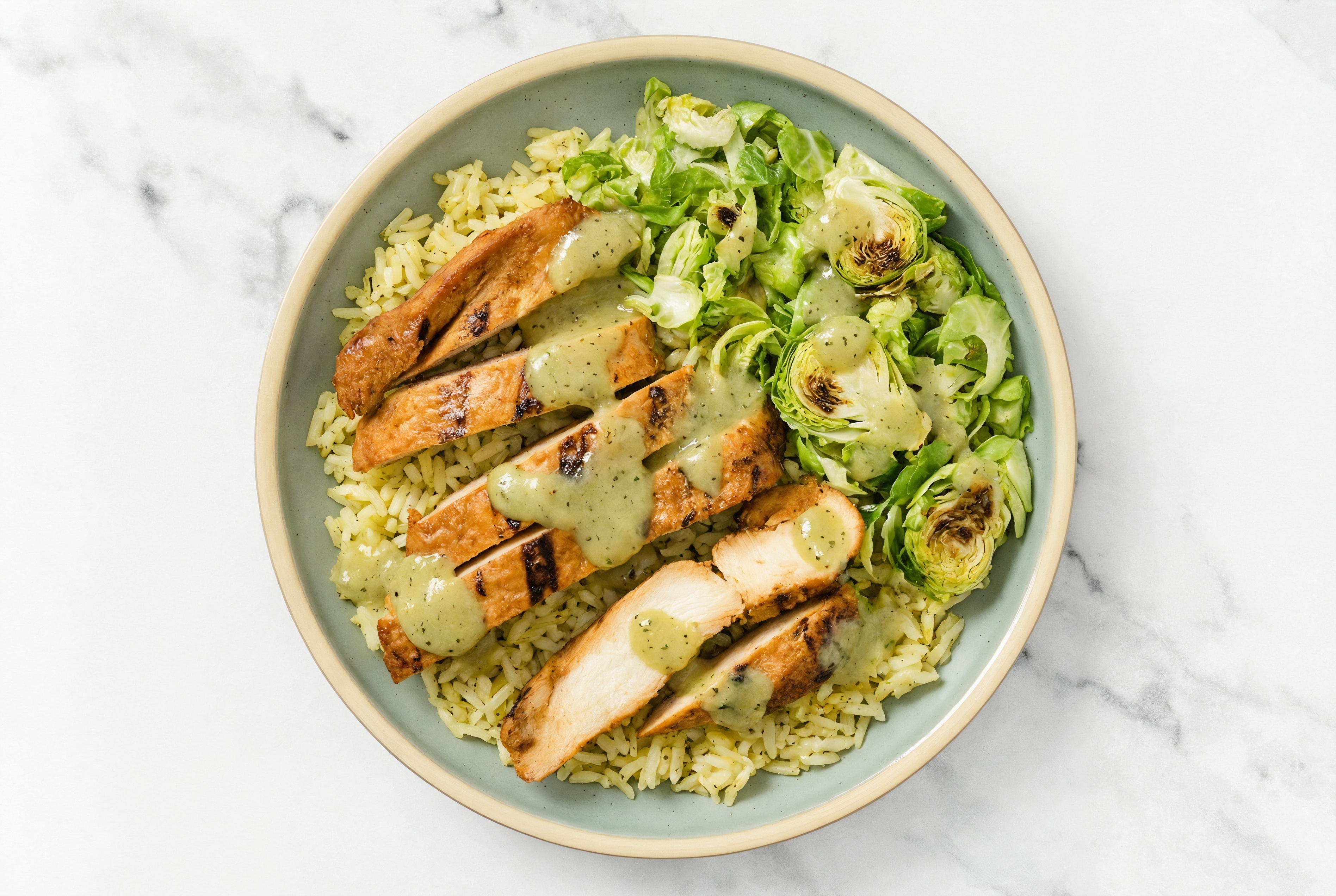Green Chile Blackened Chicken + Brussels Bowl