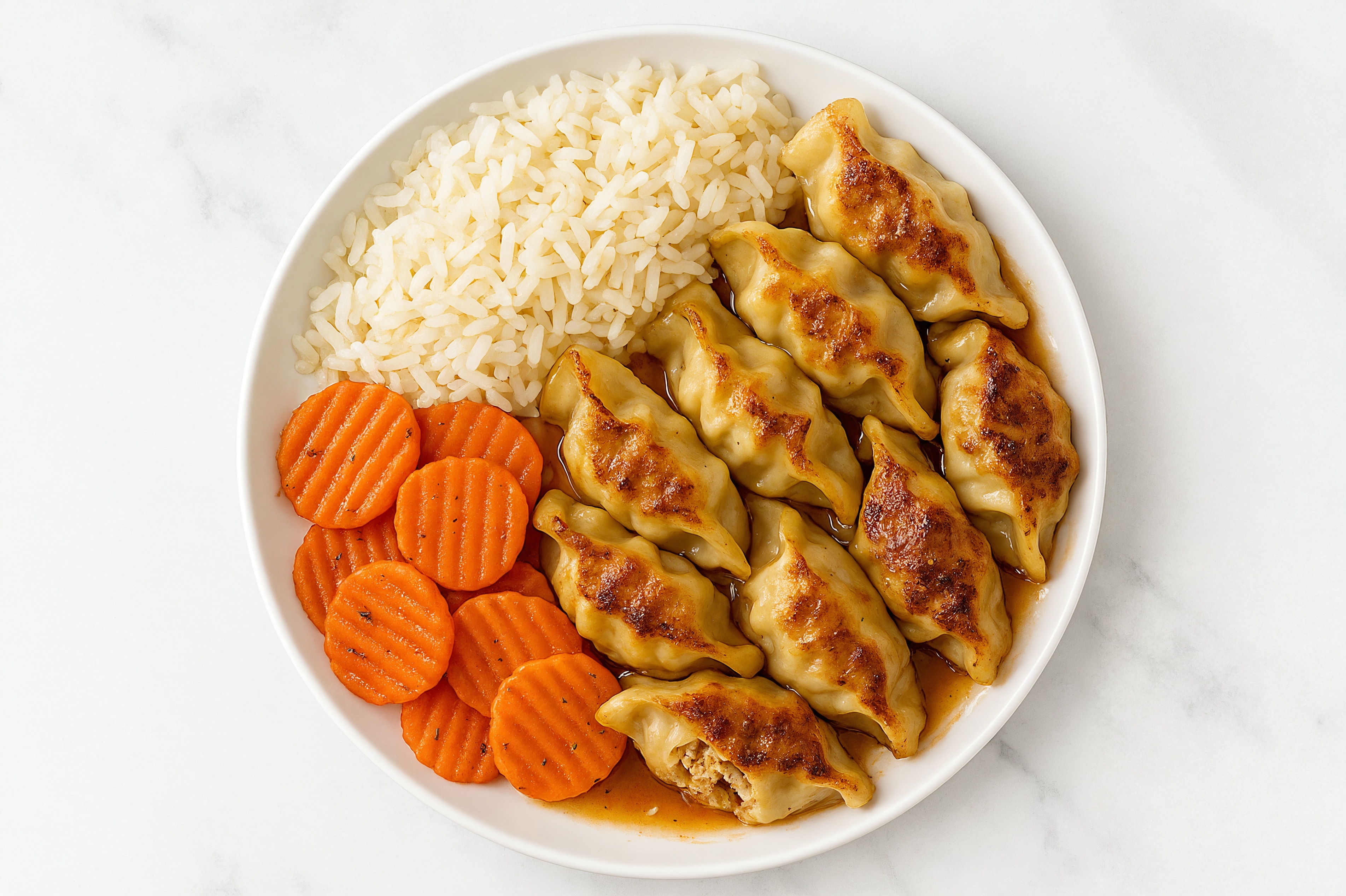 Garlic Carrot "Sizzler" Herb + Fried Dumpling Rice Bowl