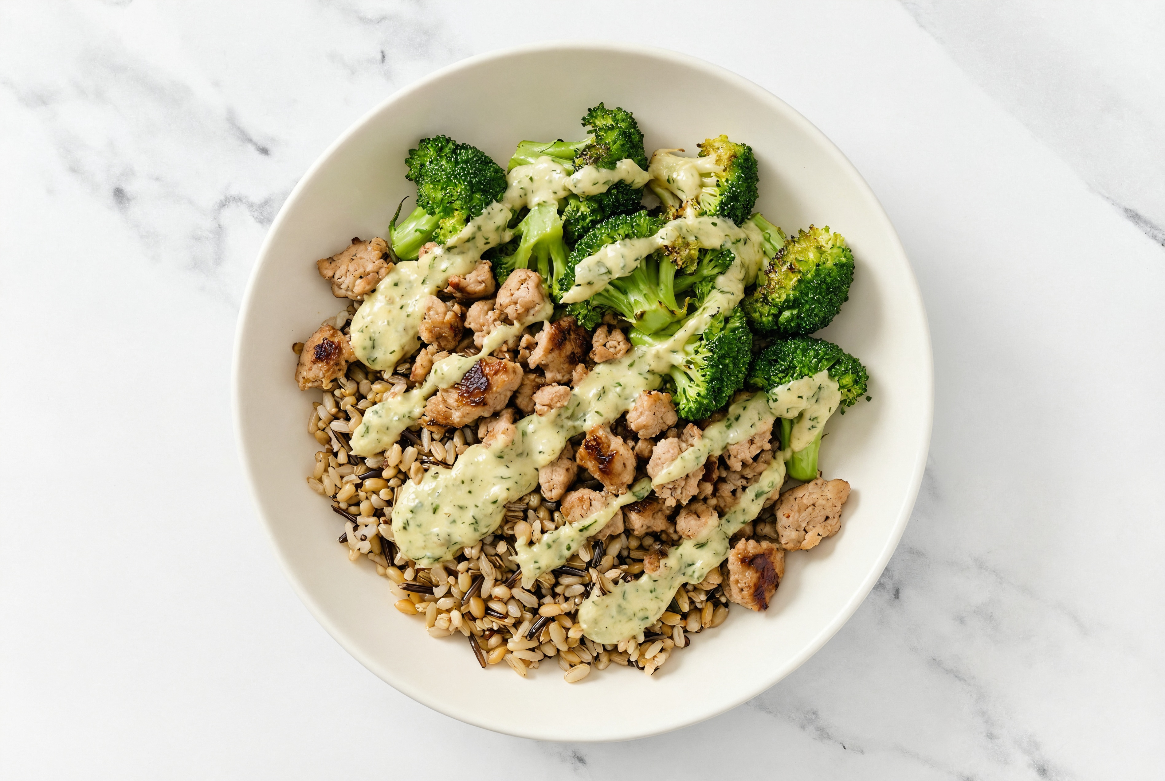 Ground Turkey & Broccoli Grain Bowl with Spinach Artichoke