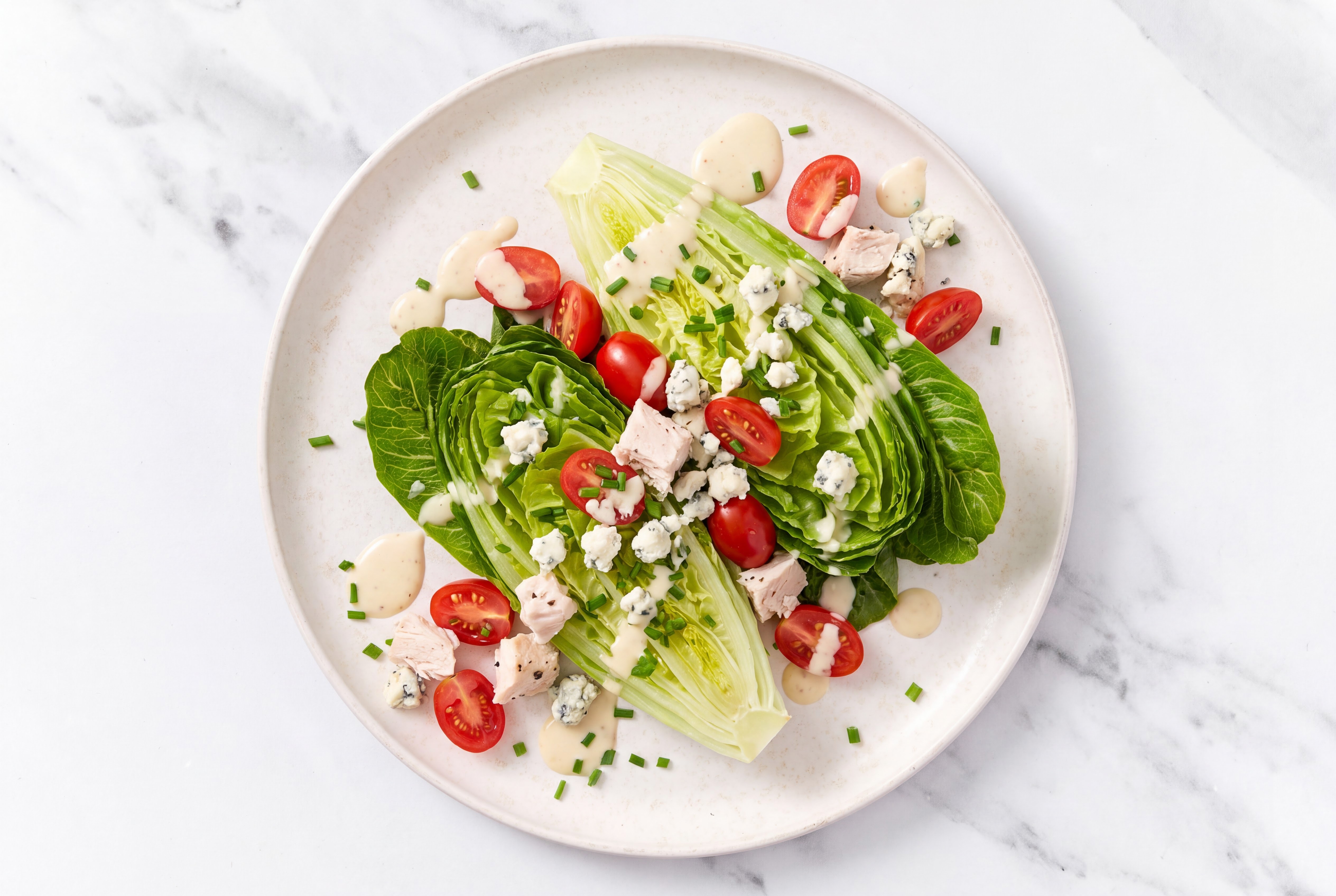 Blue Cheese + Chicken Wedge Salad with Miso Caesar Dressing & Drizzle
