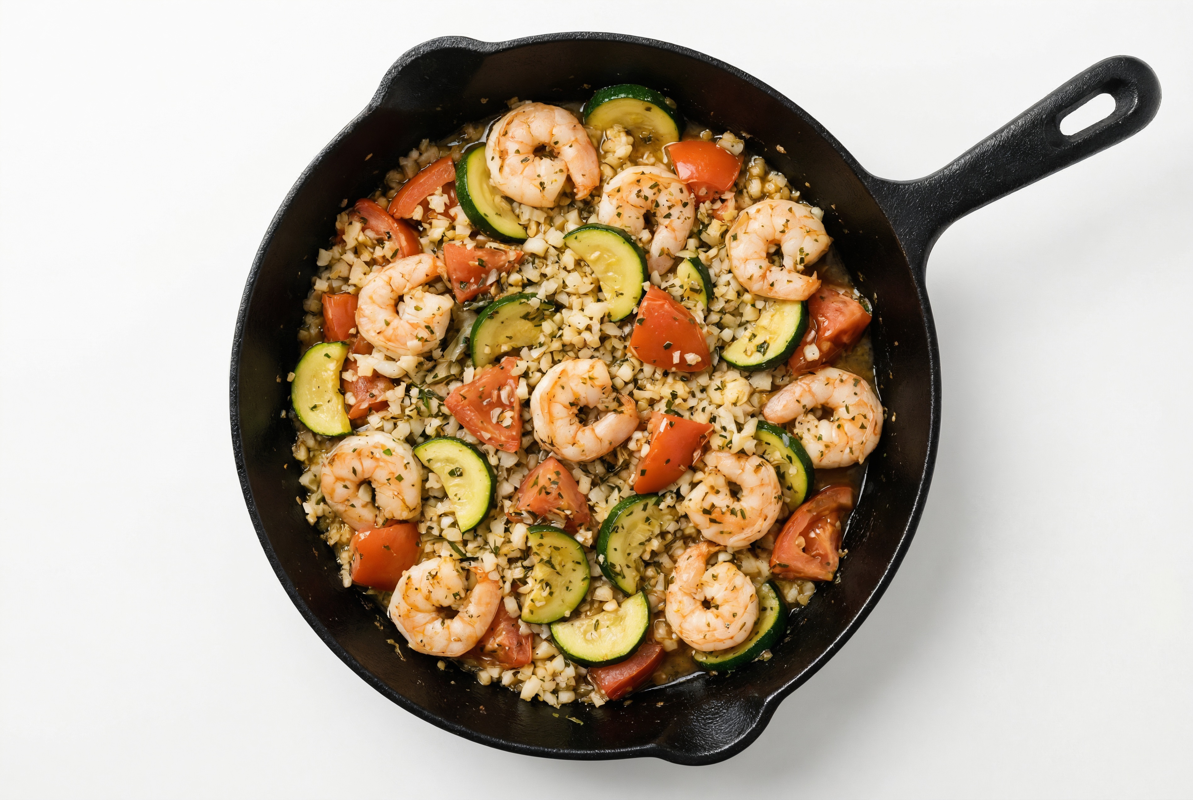 Garlicky Beefsteak Tomato Shrimp + Cauliflower Rice