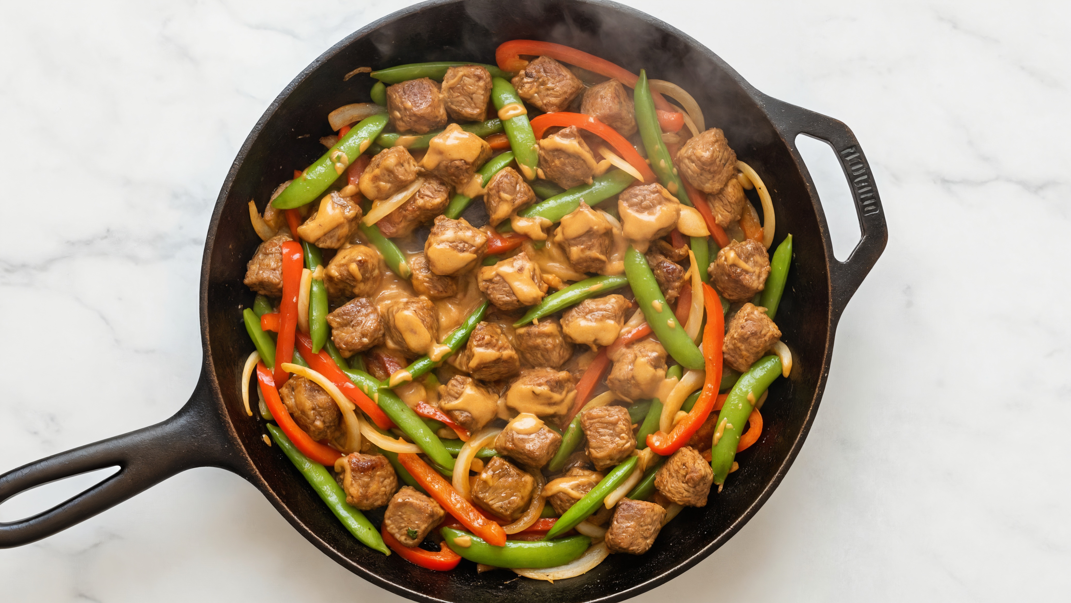 Thai Peanut Bison Stir-Fry with Snap Peas & Peppers