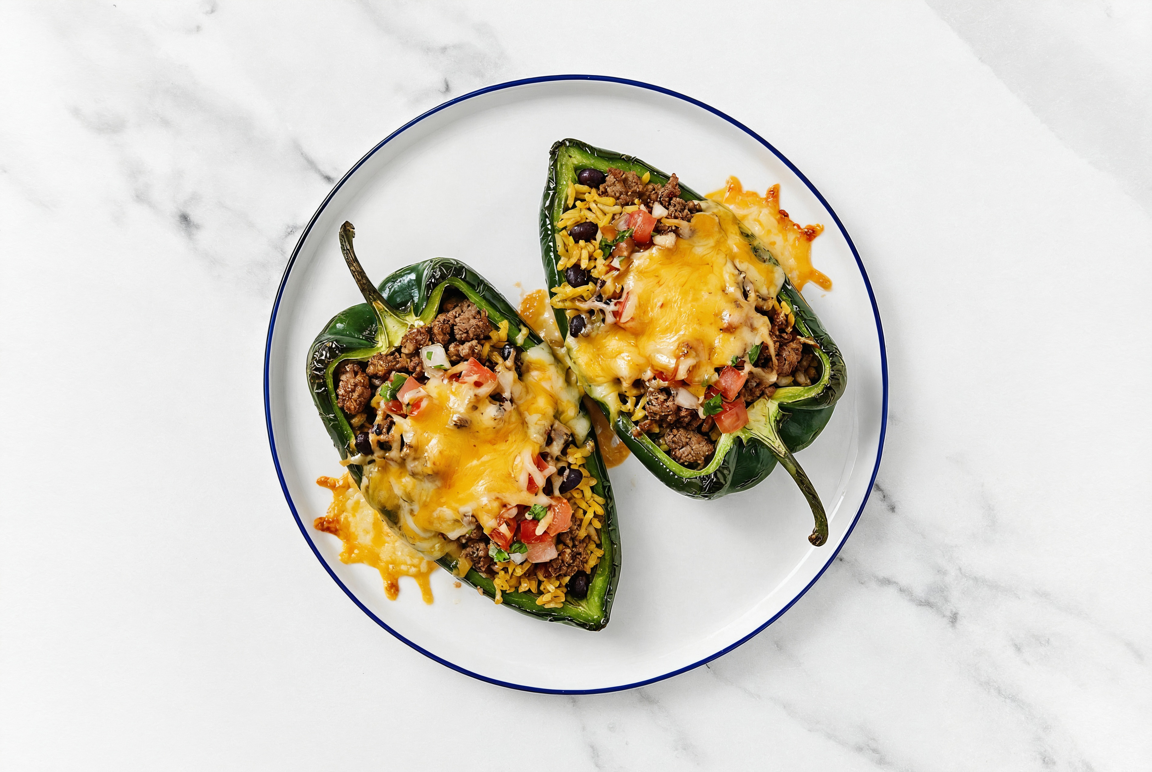  Cheesy Tavern Beef Burger Stuffed Poblano Peppers