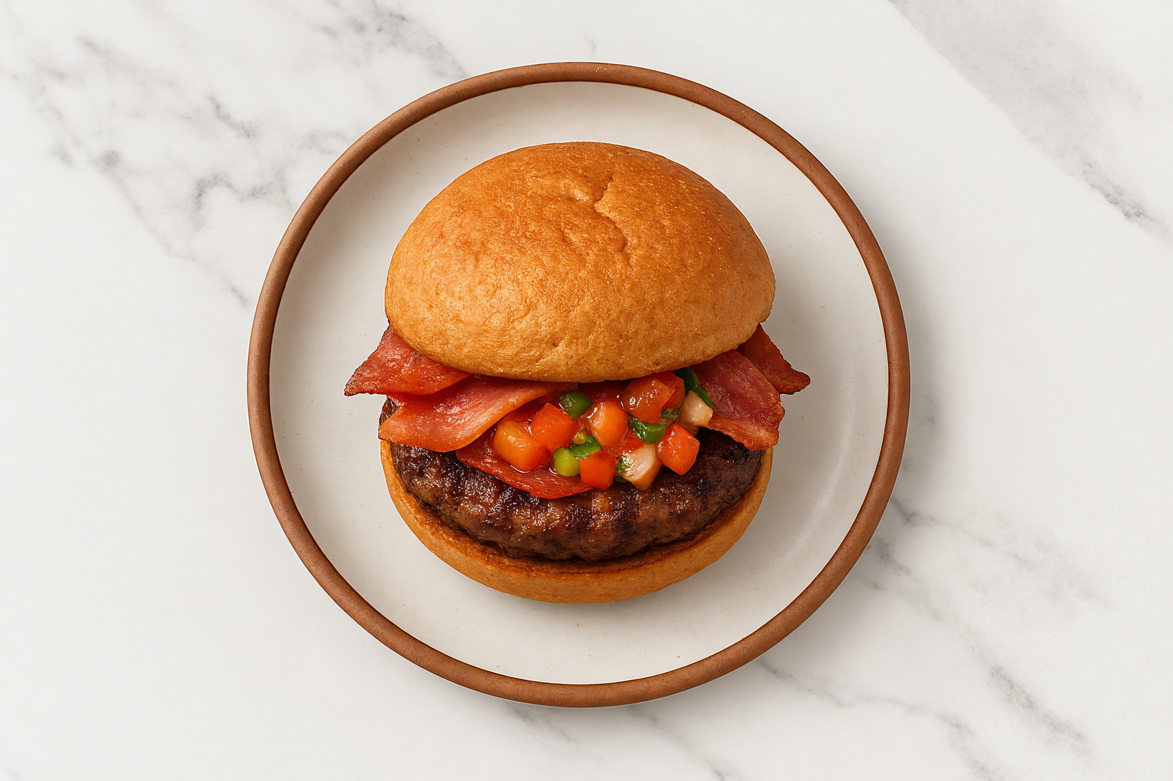 Bison Burger on Gluten-Free Bun with Salsa & Turkey Bacon
