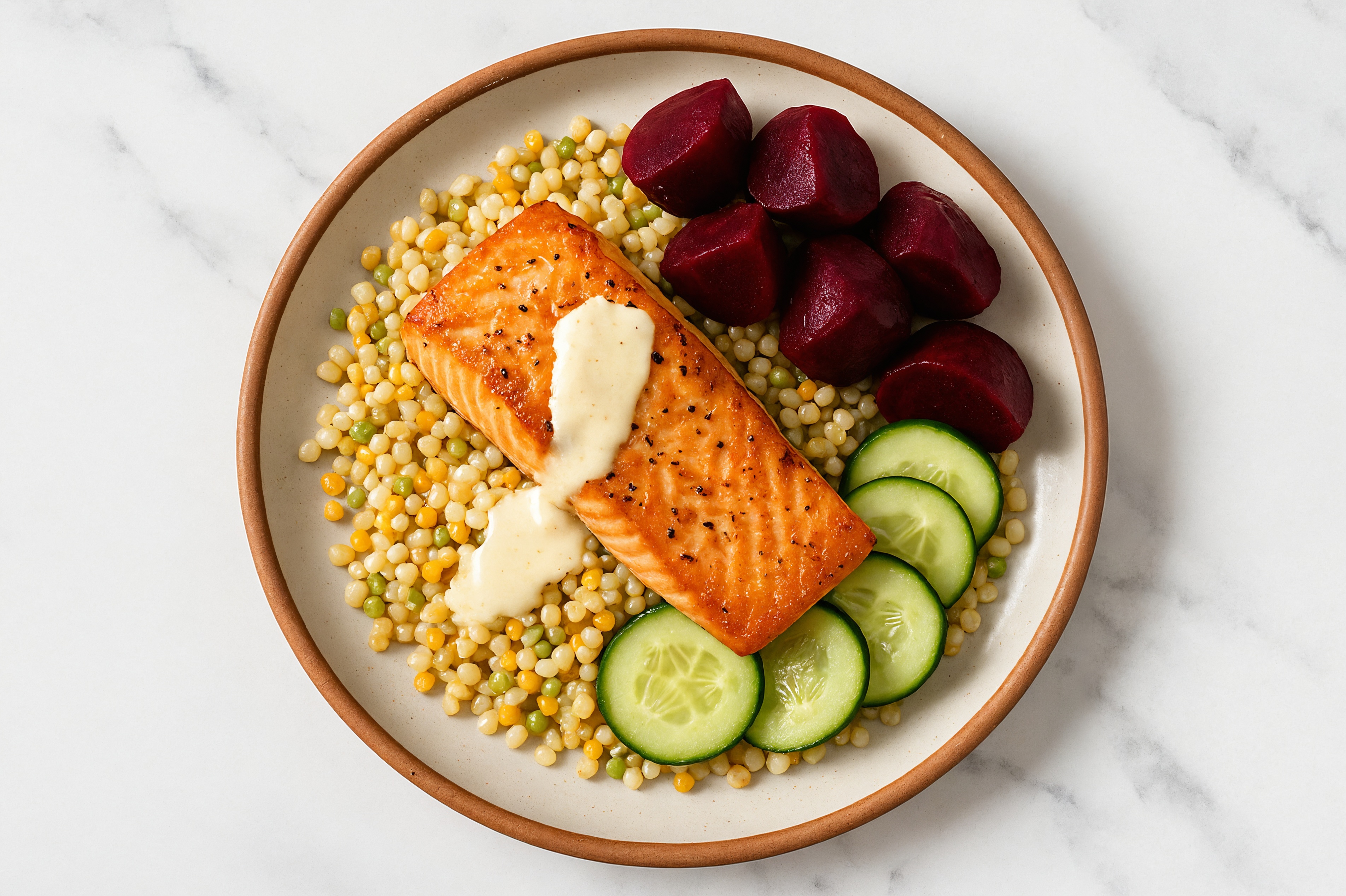 Horseradish Salmon + Veggie Couscous