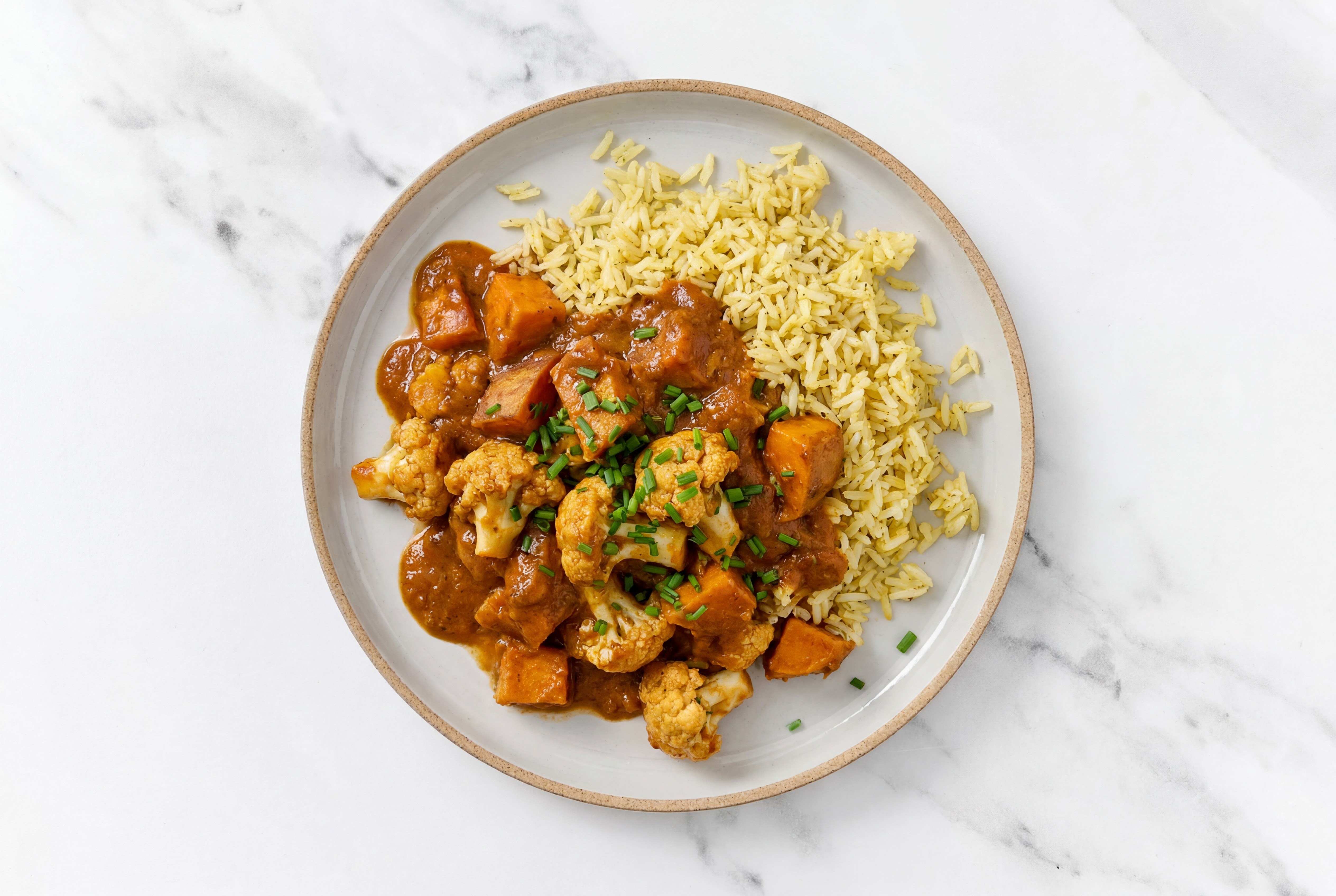 Sweet Potato Tikka Aloo Gobi with Seasoned Jasmine Rice
