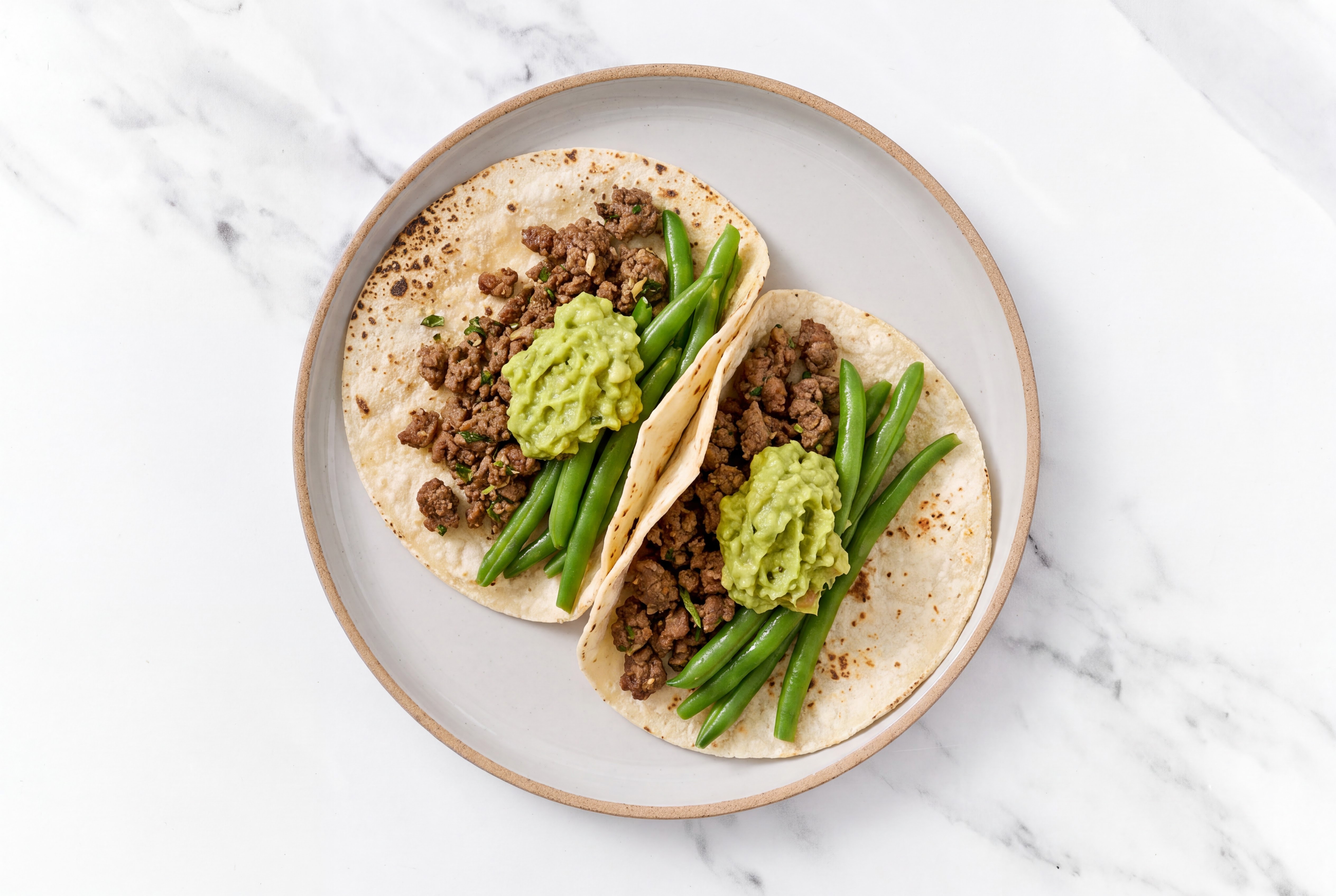 Garlicky 93/7 Lean Ground Beef + Green Bean Tostadas