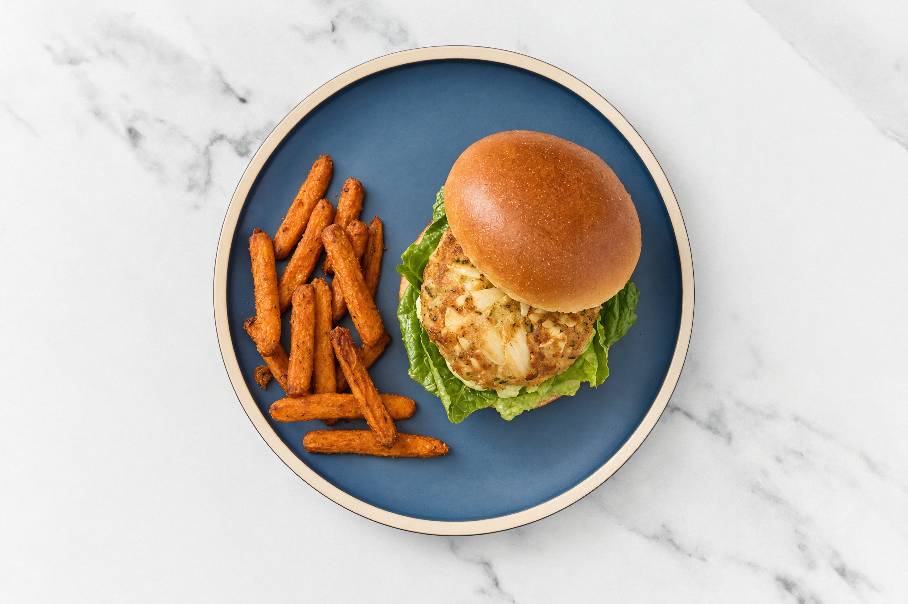 Pesto Jumbo Lump Crab Cakes Cake Brioche Burger + Fries