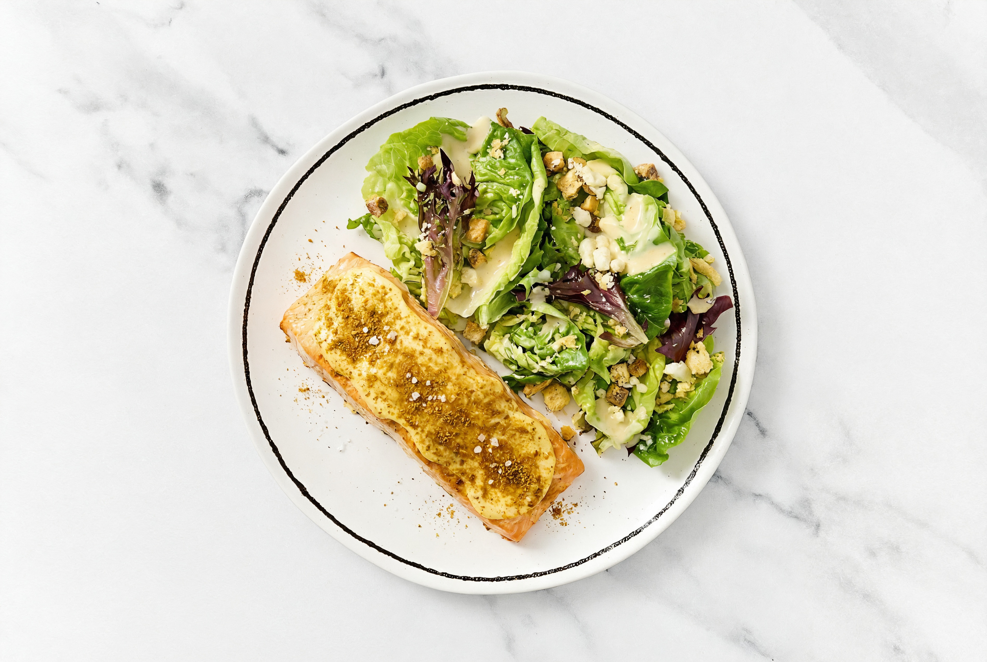 Curry Aioli Salmon + Little Gem Salad