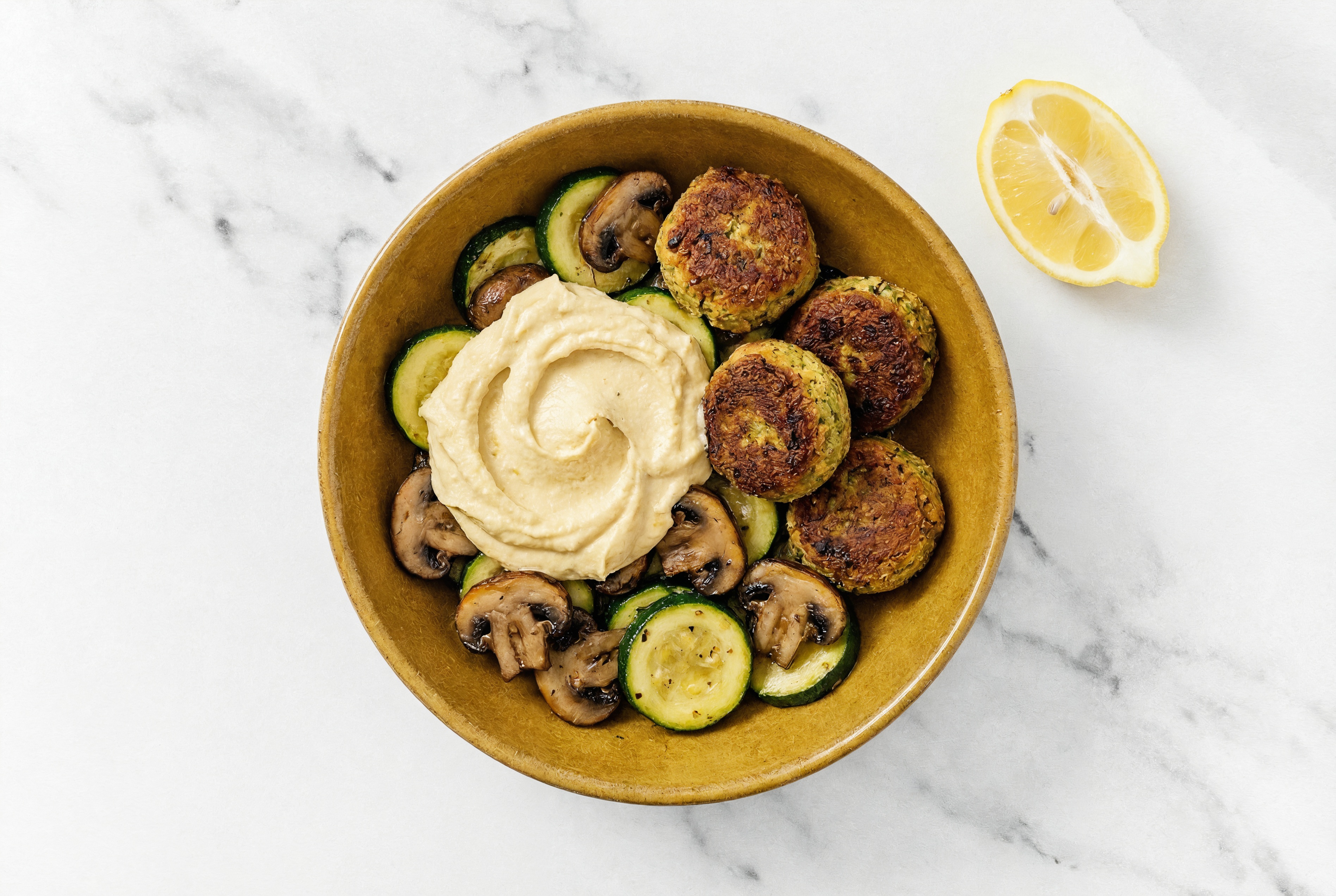 Hearty  Lemon Garlic Hummus Falafel Bowl