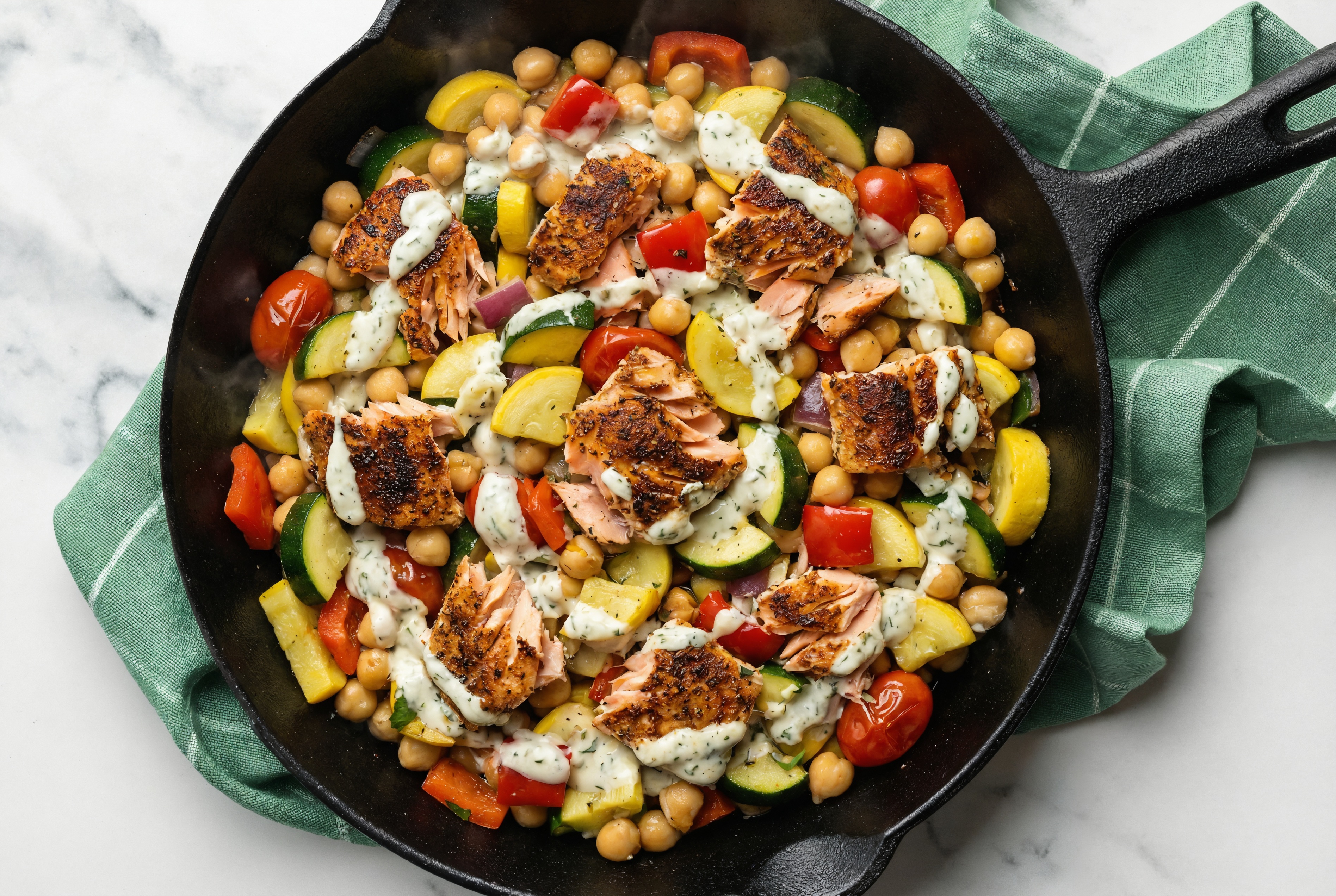 Salmon + Chickpeas with Mixed Squash + Tzatziki