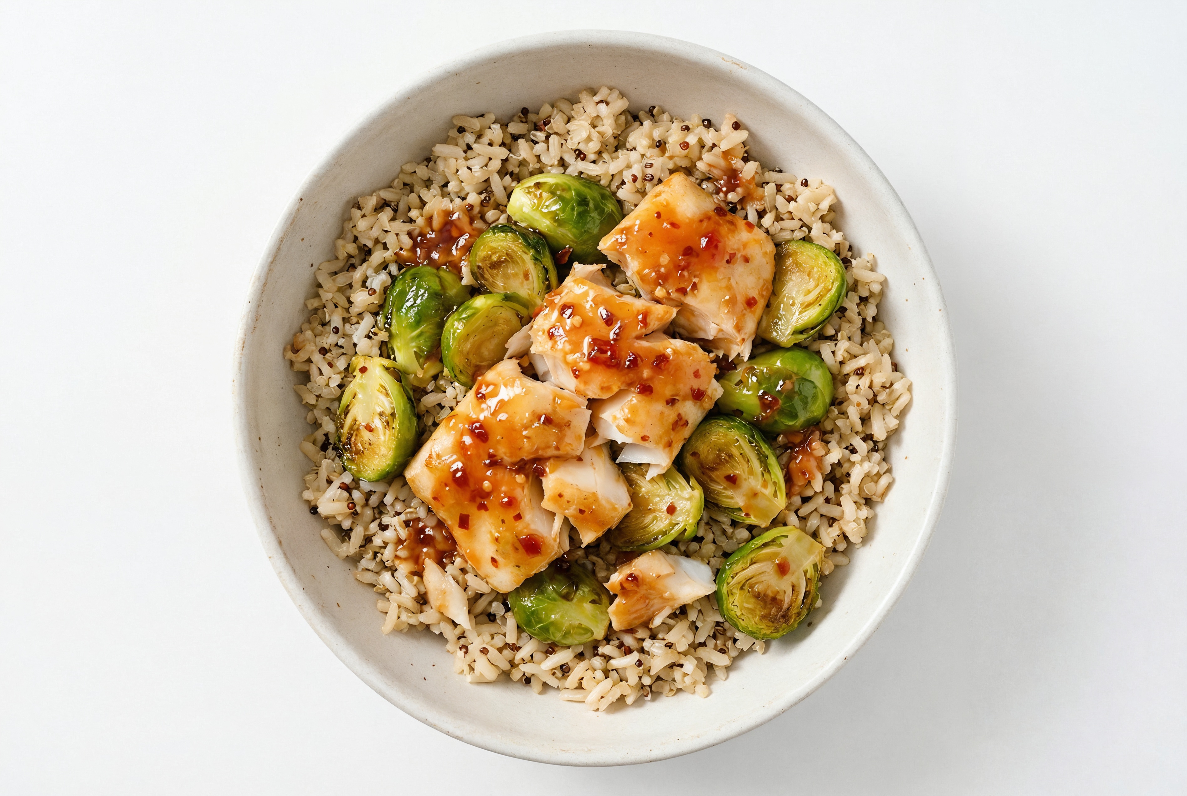 Air Fryer Sweet Chili Halibut + Whole Brussels Sprouts