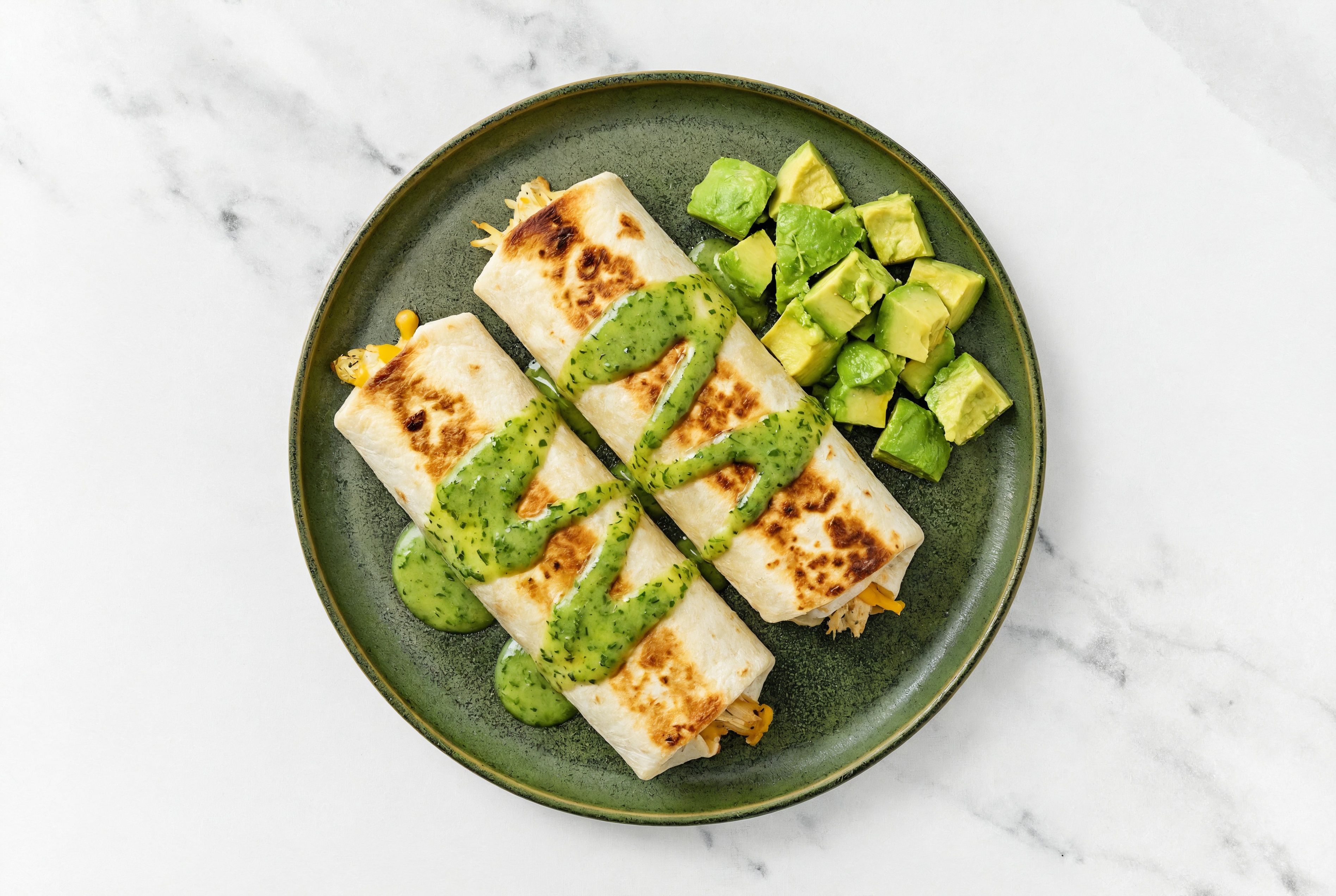 Verde Chicken + Cheese Chimichangas with Sharp Cheddar Bar