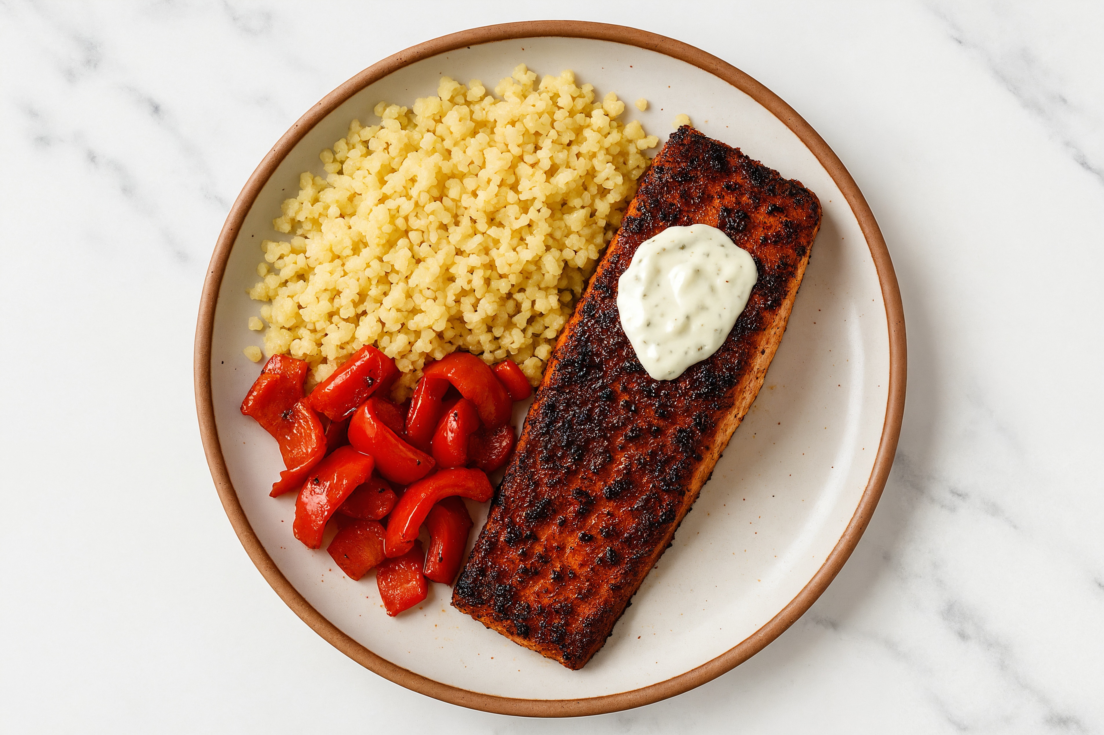 Salmon + Dairy-Free Tzatziki Couscous Grain Bowl