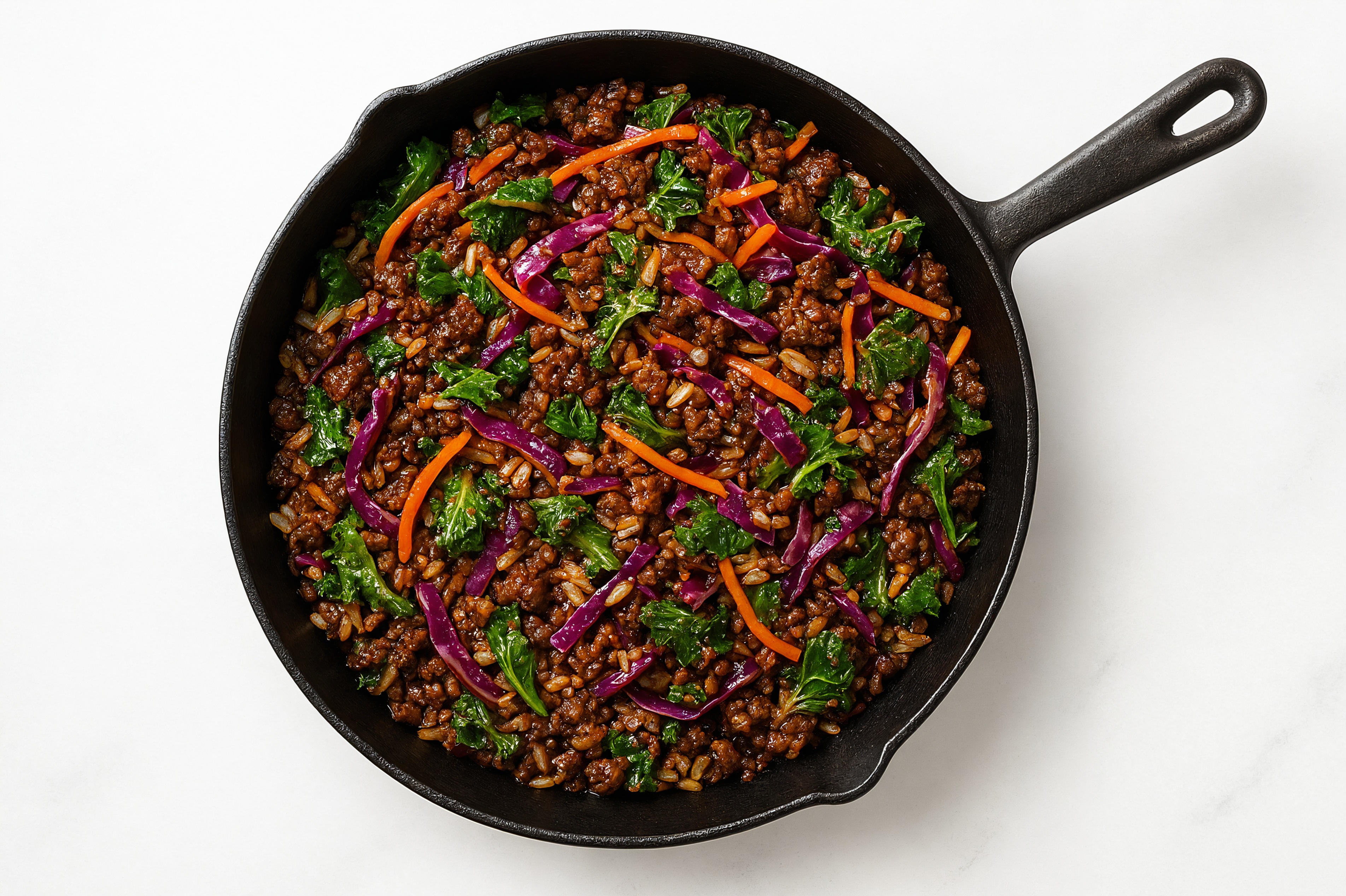 Japanese Bbq Rainbow Veggie + Ground Bison Stir-Fry with Long Grain White Rice