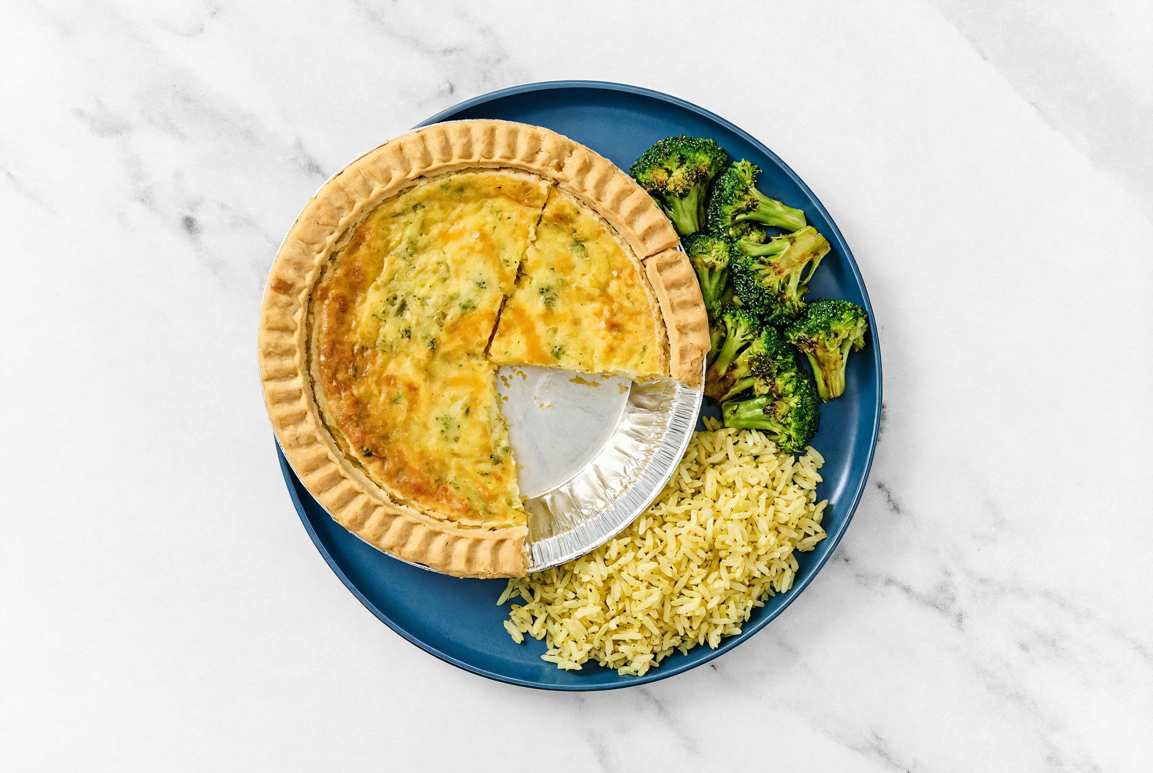 Broccoli & Cheddar Quiche with Broccoli & Jasmine Rice