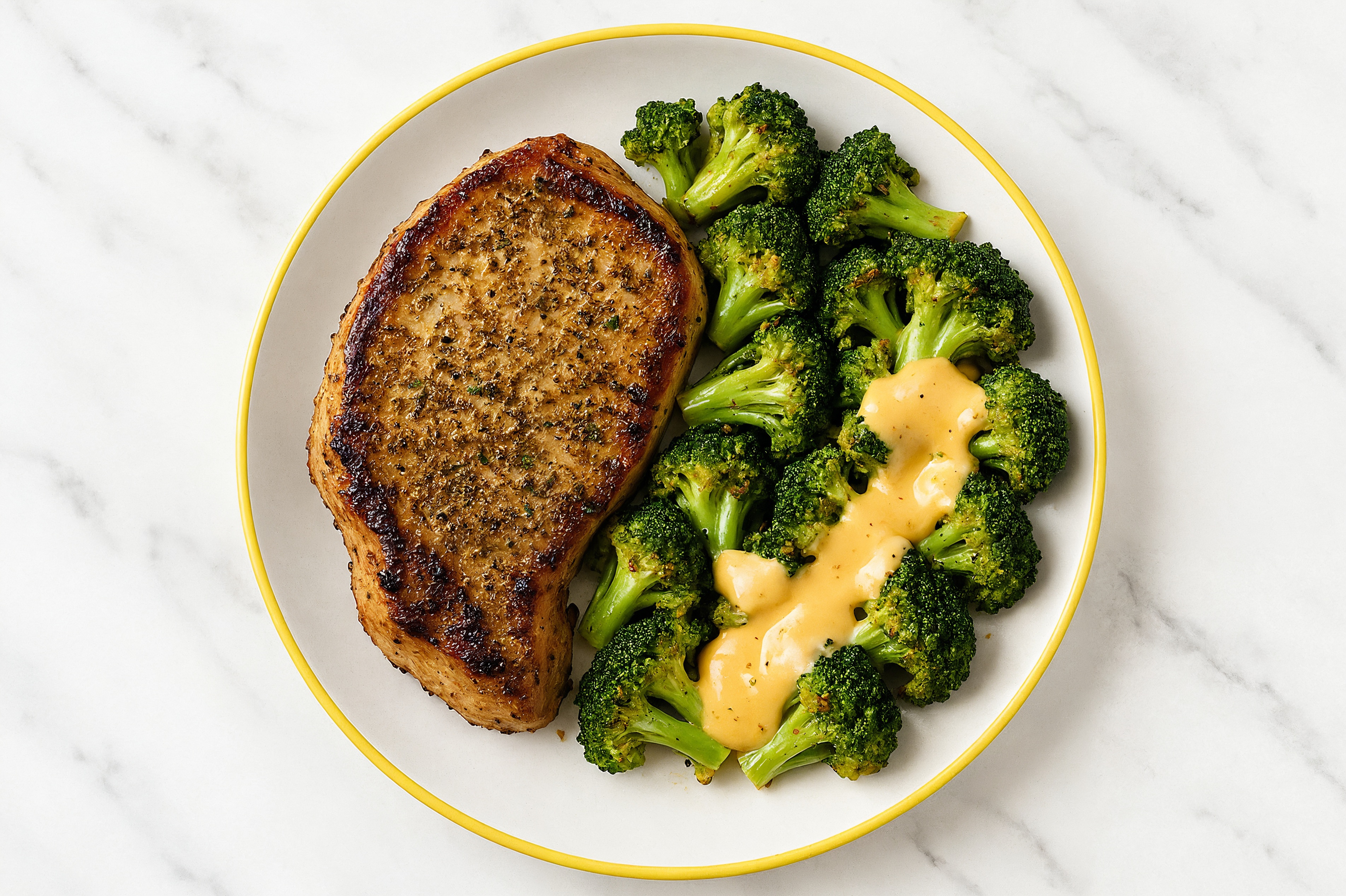 Honey Herb Pork Chops + Cheesy Broccoli