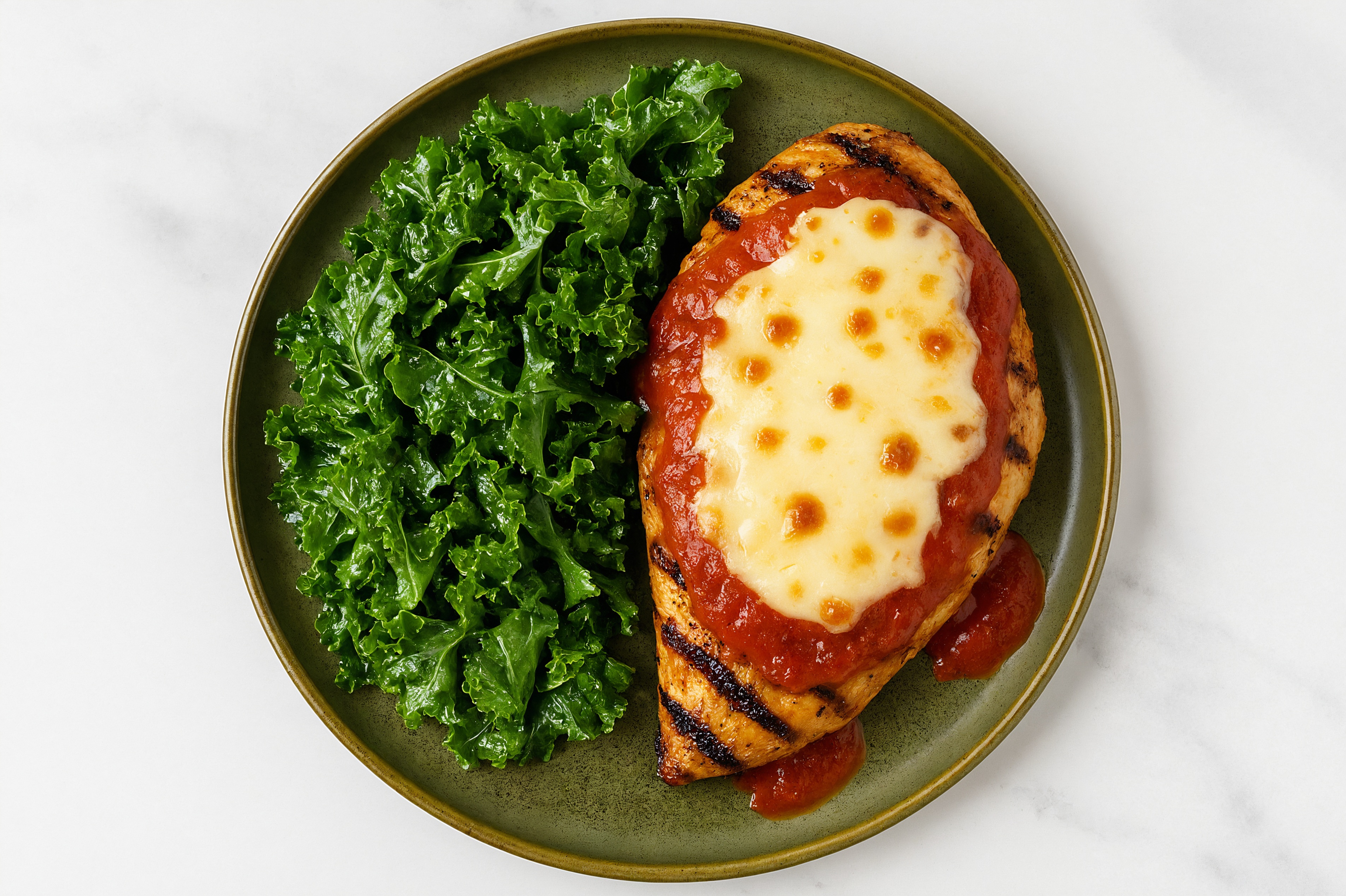 Stovetop Chicken Parm + Simple Kale Salad with Mozzarella Bar