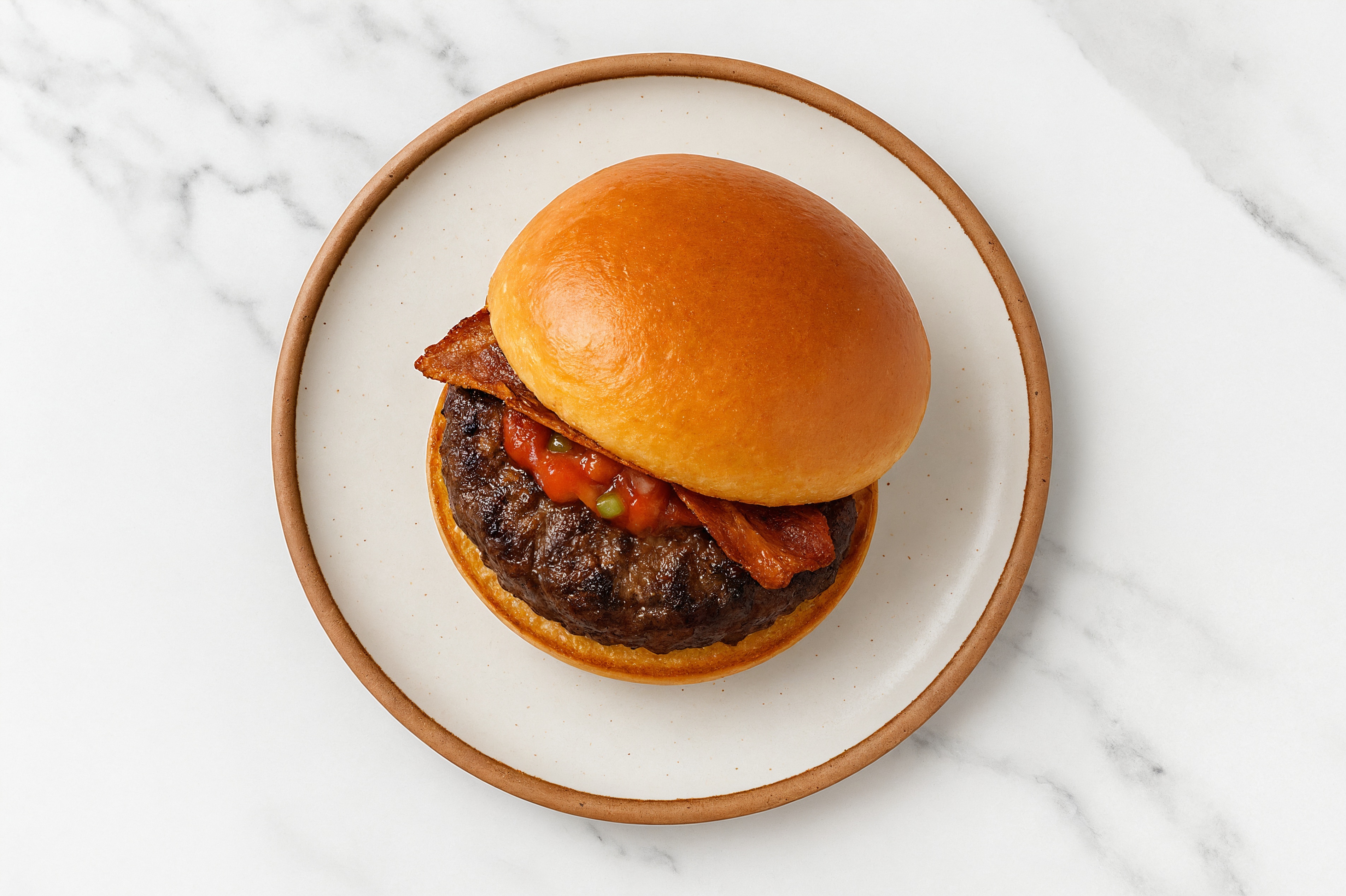 Bison Burger Buns on Brioche with Salsa & Turkey Bacon