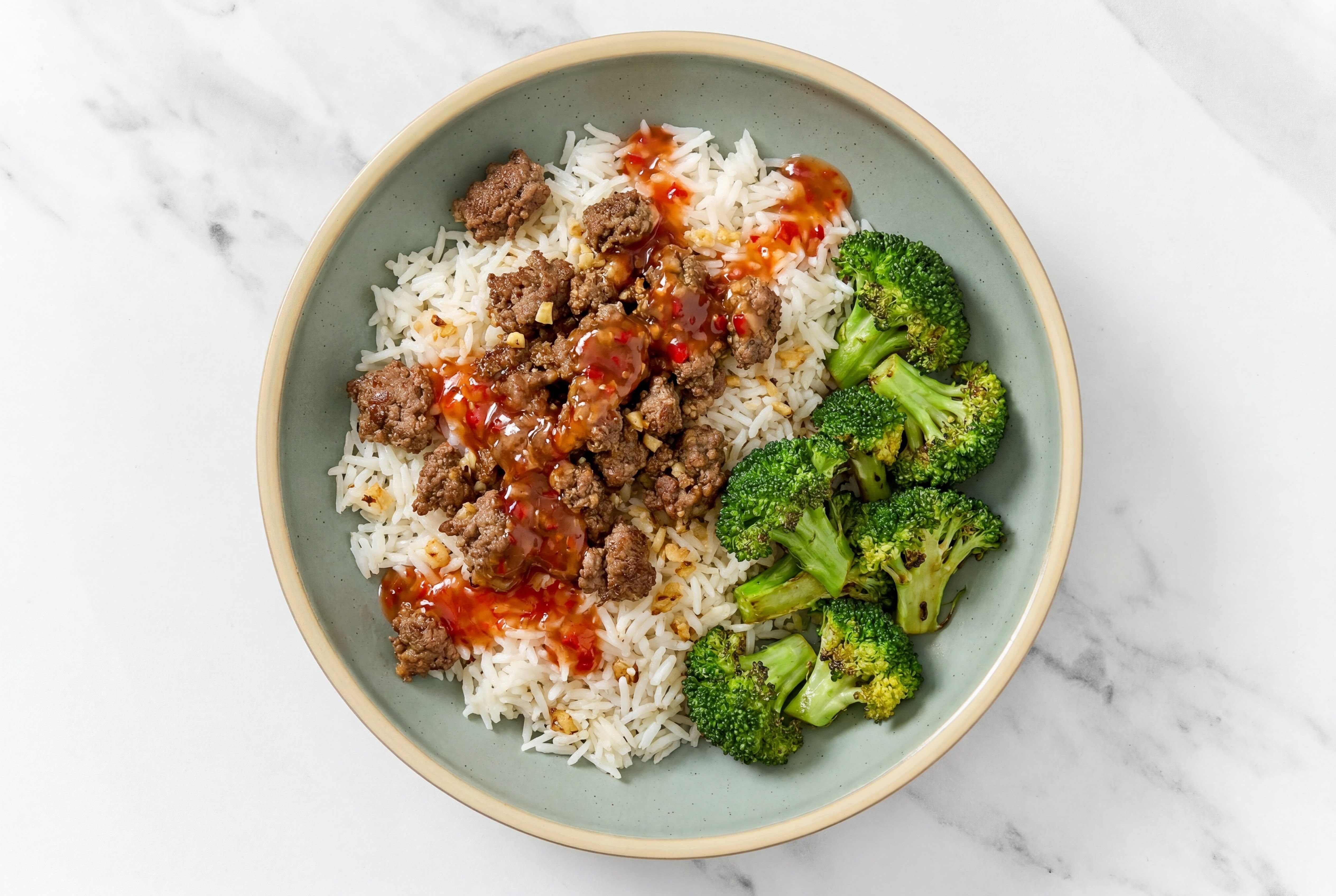 Sweet Chili Italian-Style Ground Beef + Garlic Rice Bowl