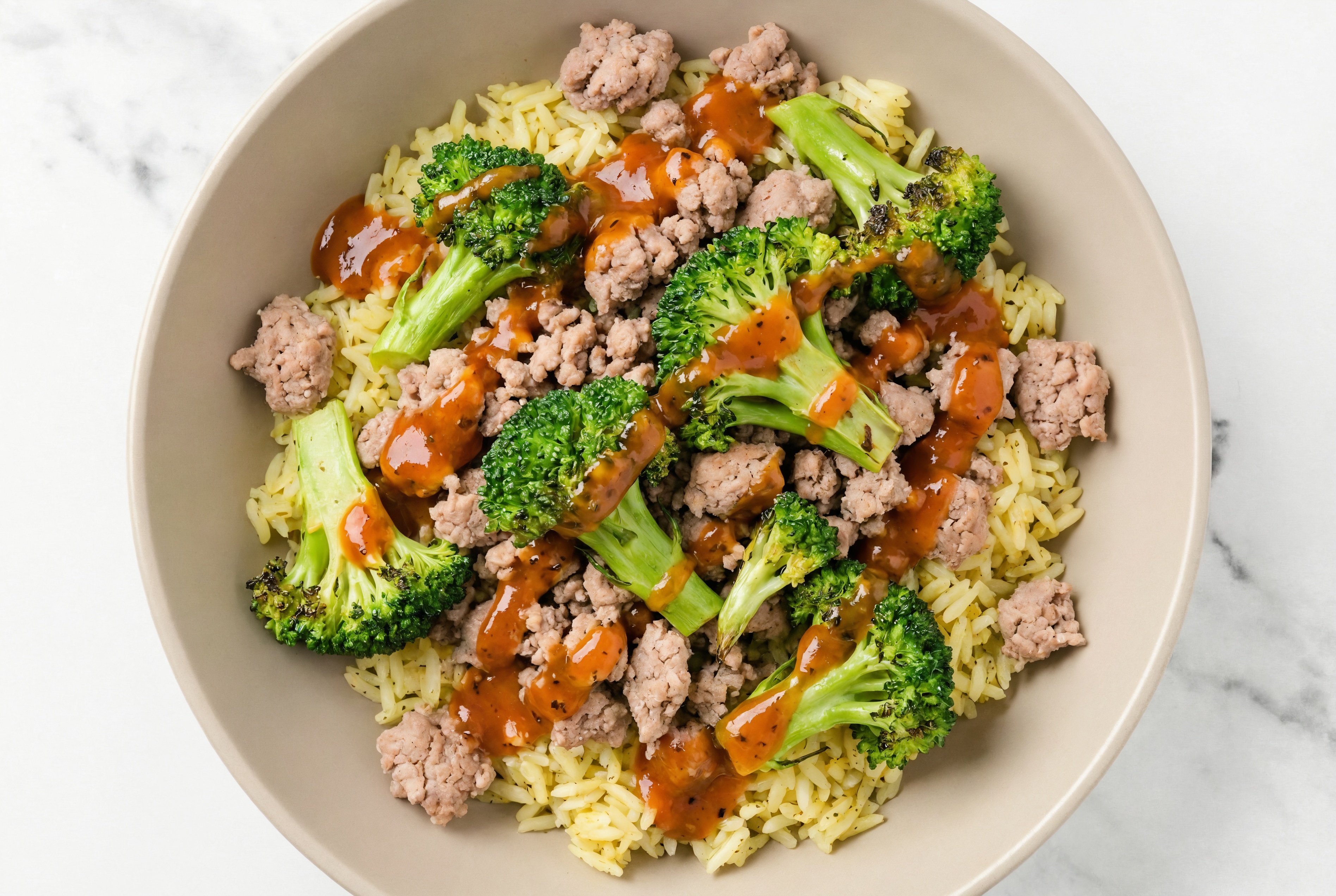 Ground Lamb & Broccoli Grain Bowl with Smoky Sweet Hickory