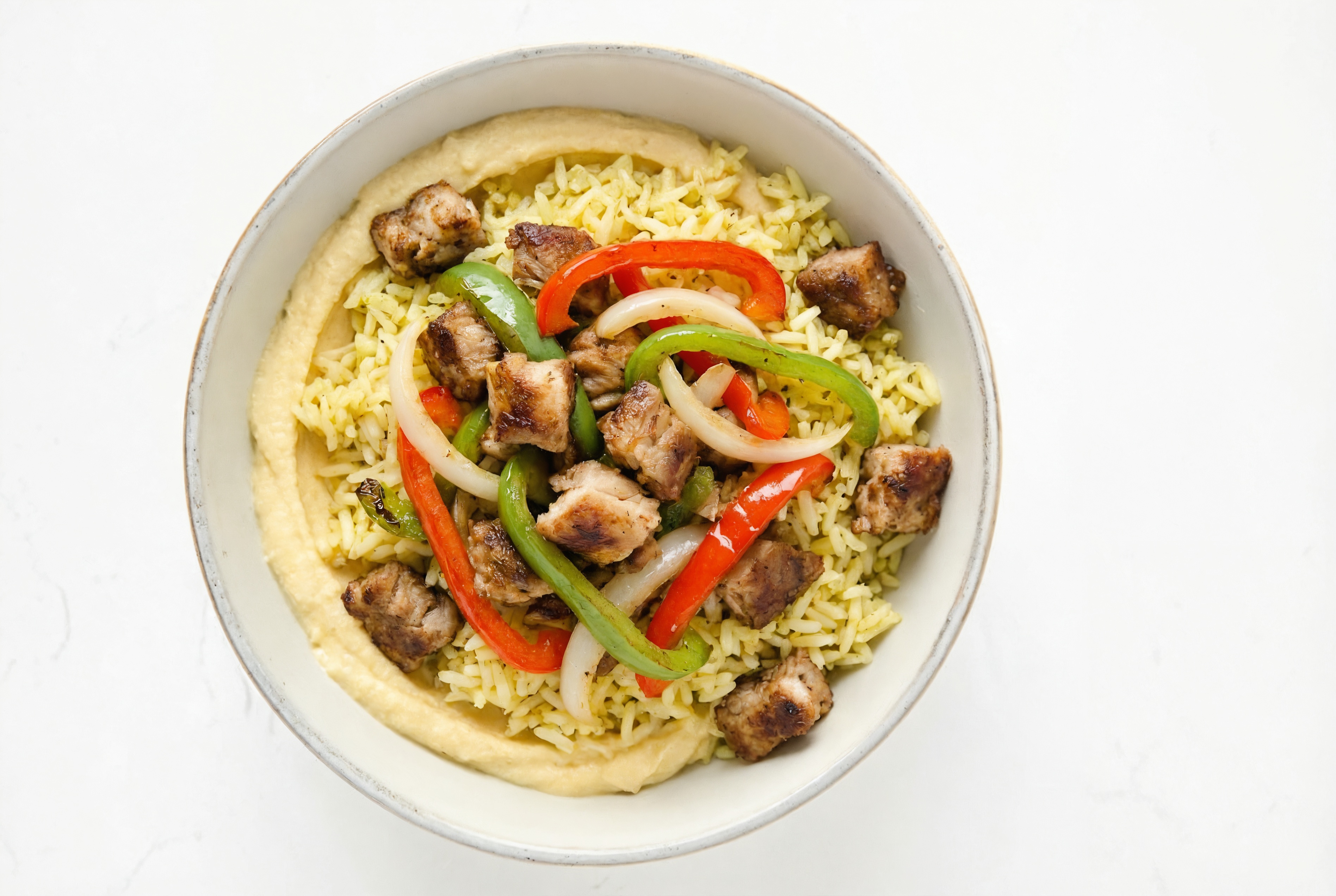 Carnitas Fajita Grain Bowl with Garlic Hummus