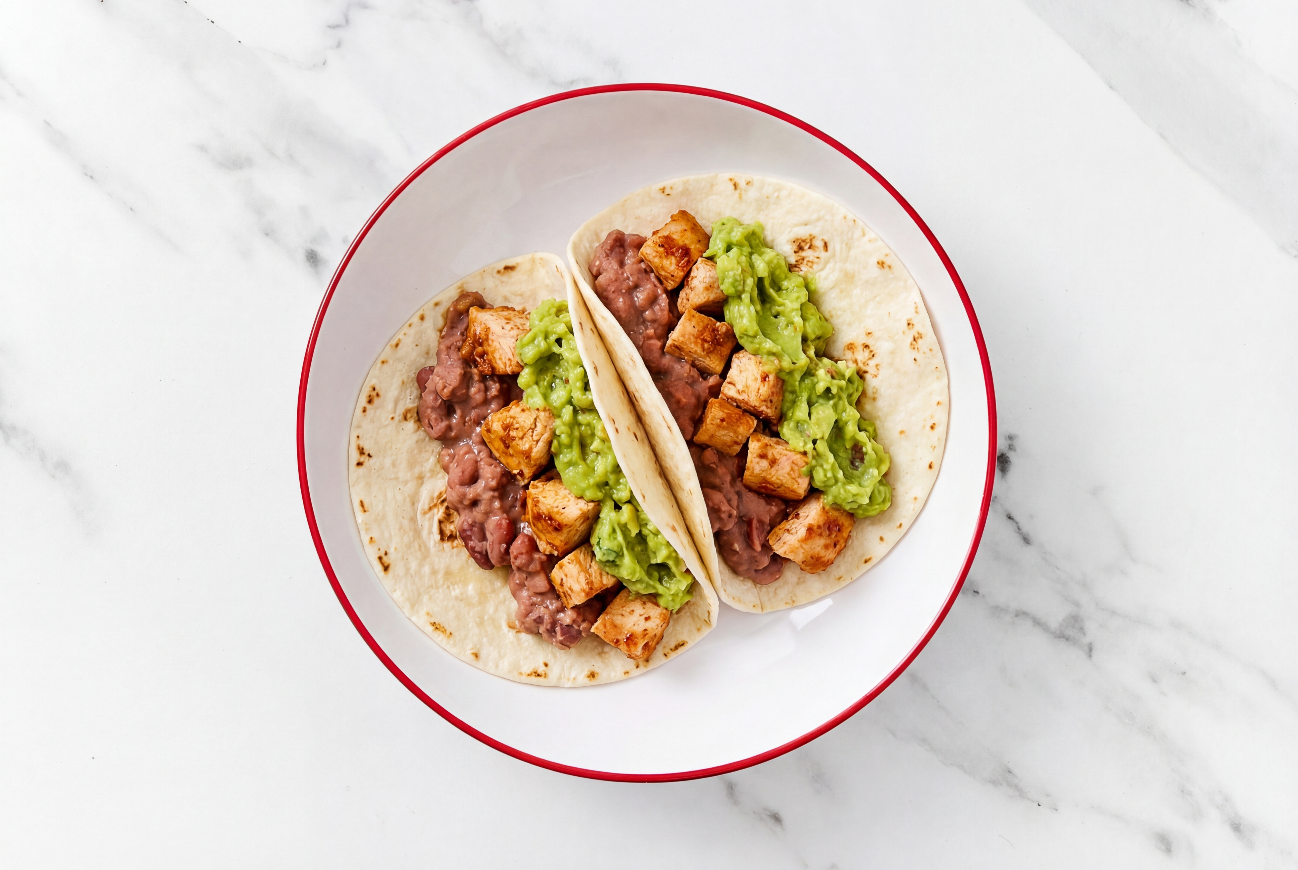  Chipotle Chicken Tacos with Guacamole & Refried Red Beans