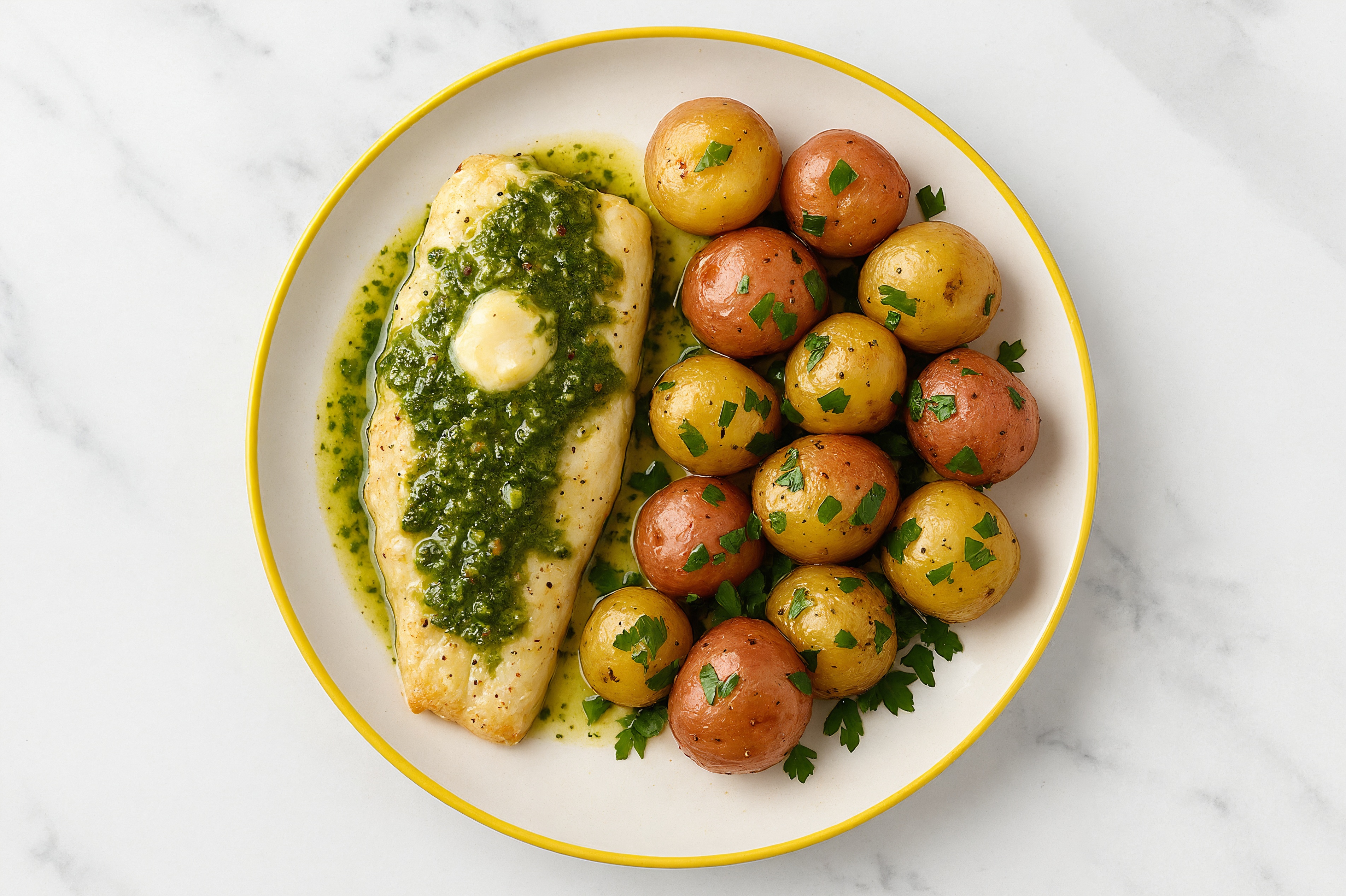 Chimichurri Roasted Cod + Herby Potatoes