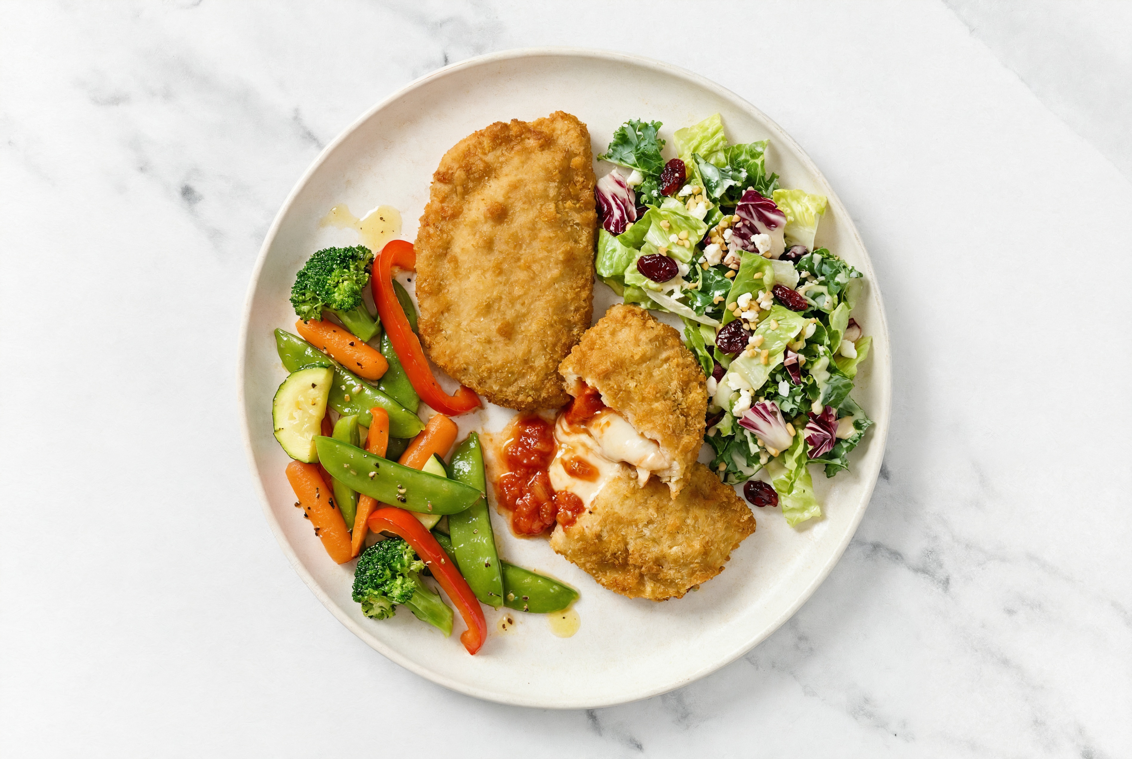 "Chicken" Parm with Veggies & Honey Citrus Salad