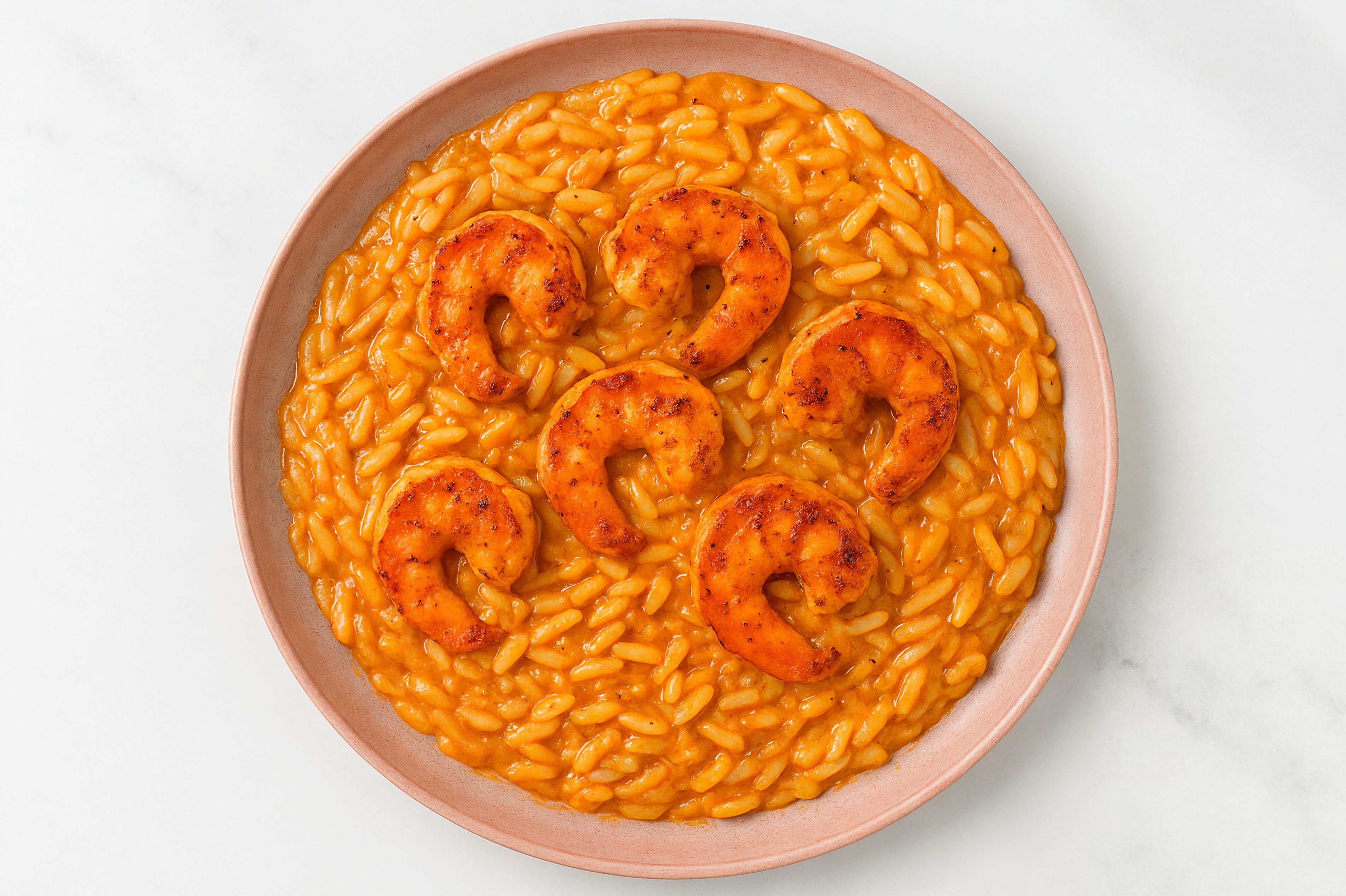 Orzo with Vodka Sauce + Blackened Jumbo Shrimp