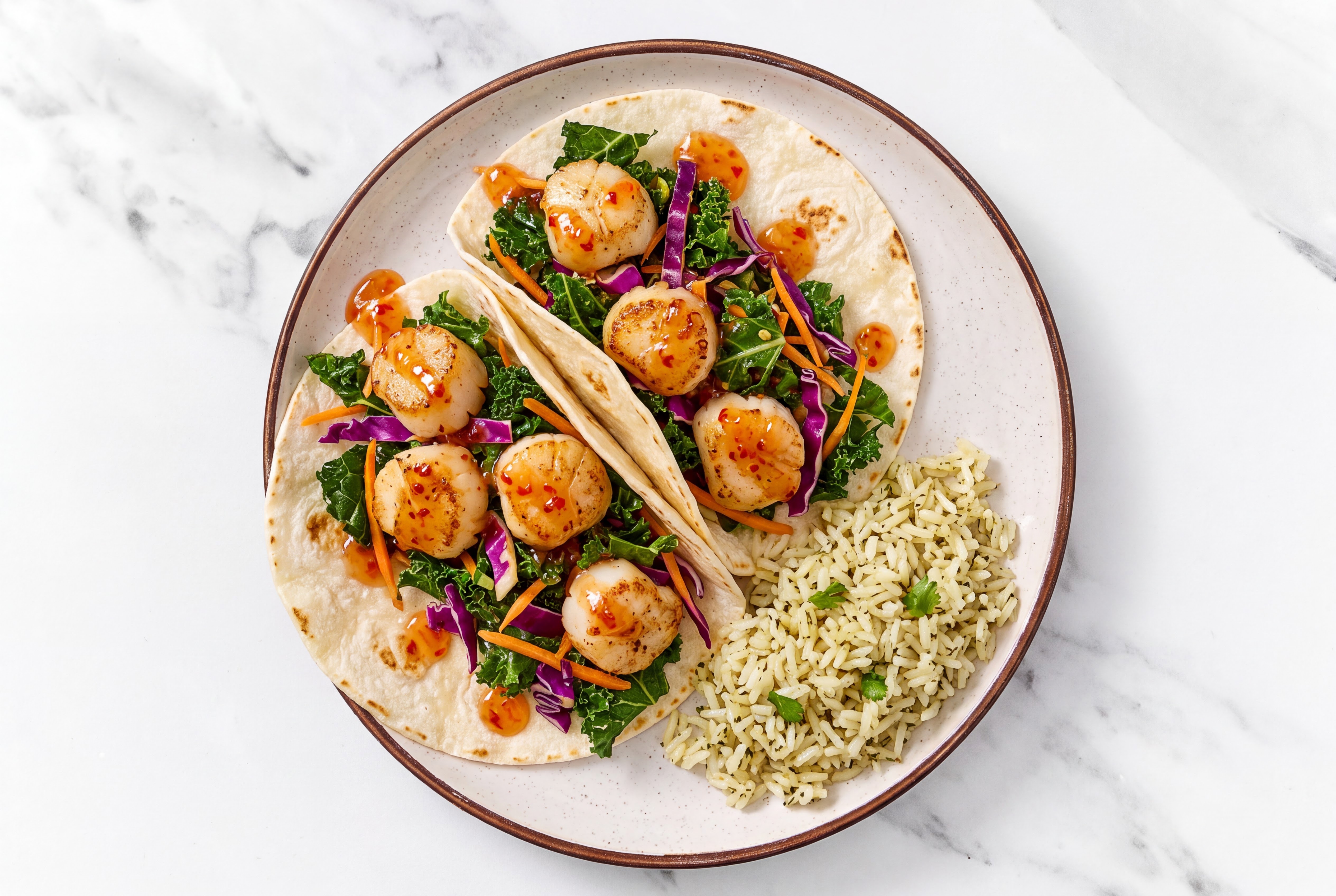  Sweet Chili Scallop Tacos + Cilantro Rice