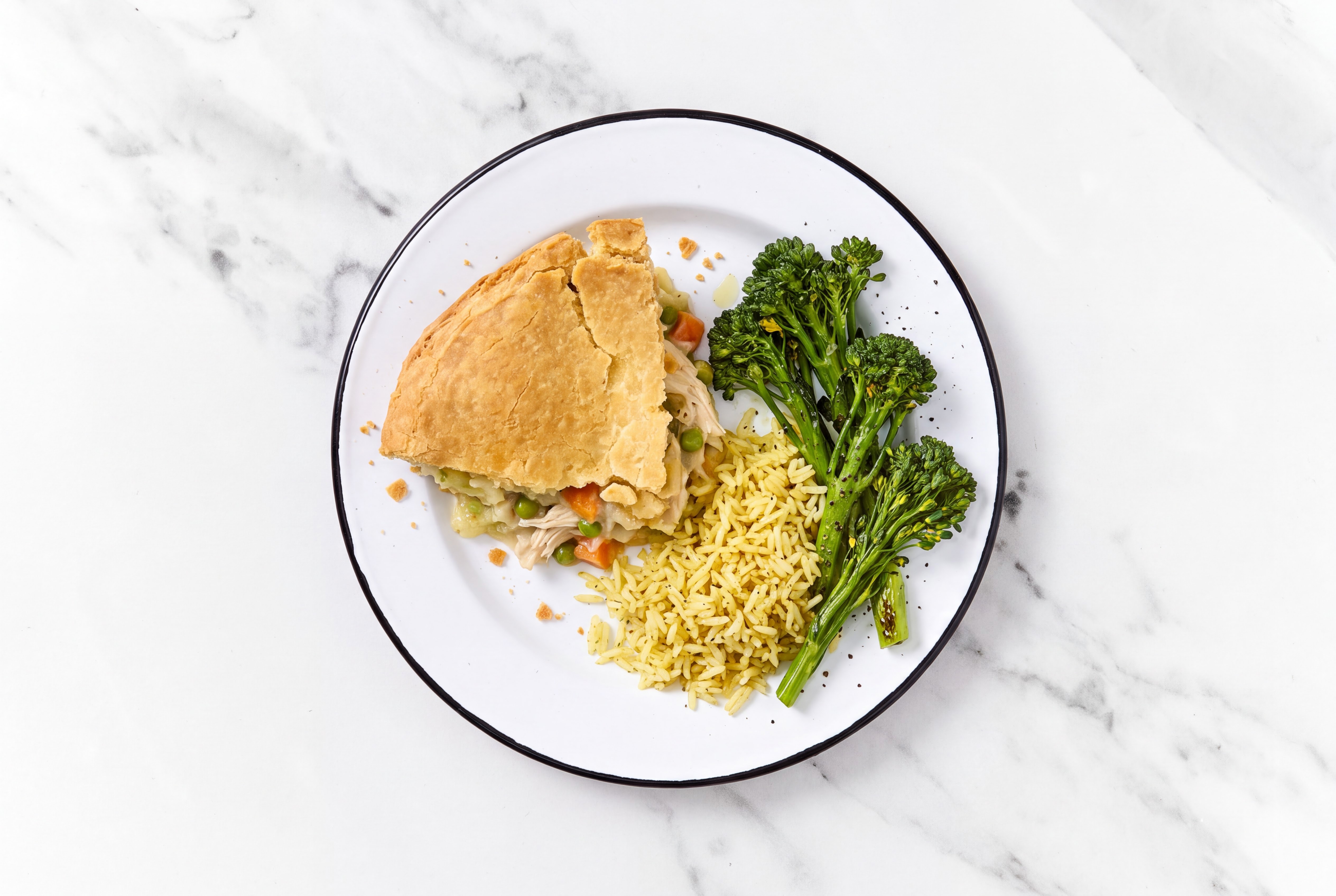Chicken Pot Pie with Baby Broccoli & Jasmine Rice