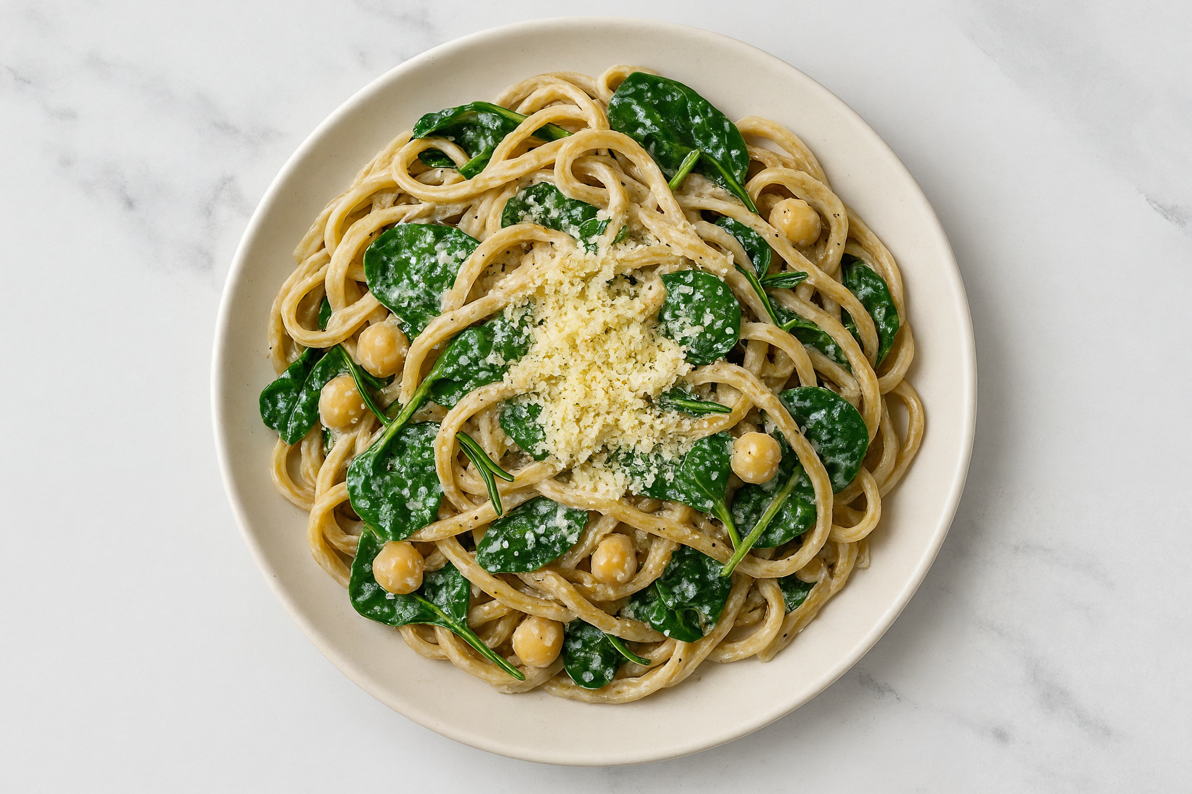 Herby Creamy Chickpea + Rosemary Pasta with Classic Alfredo