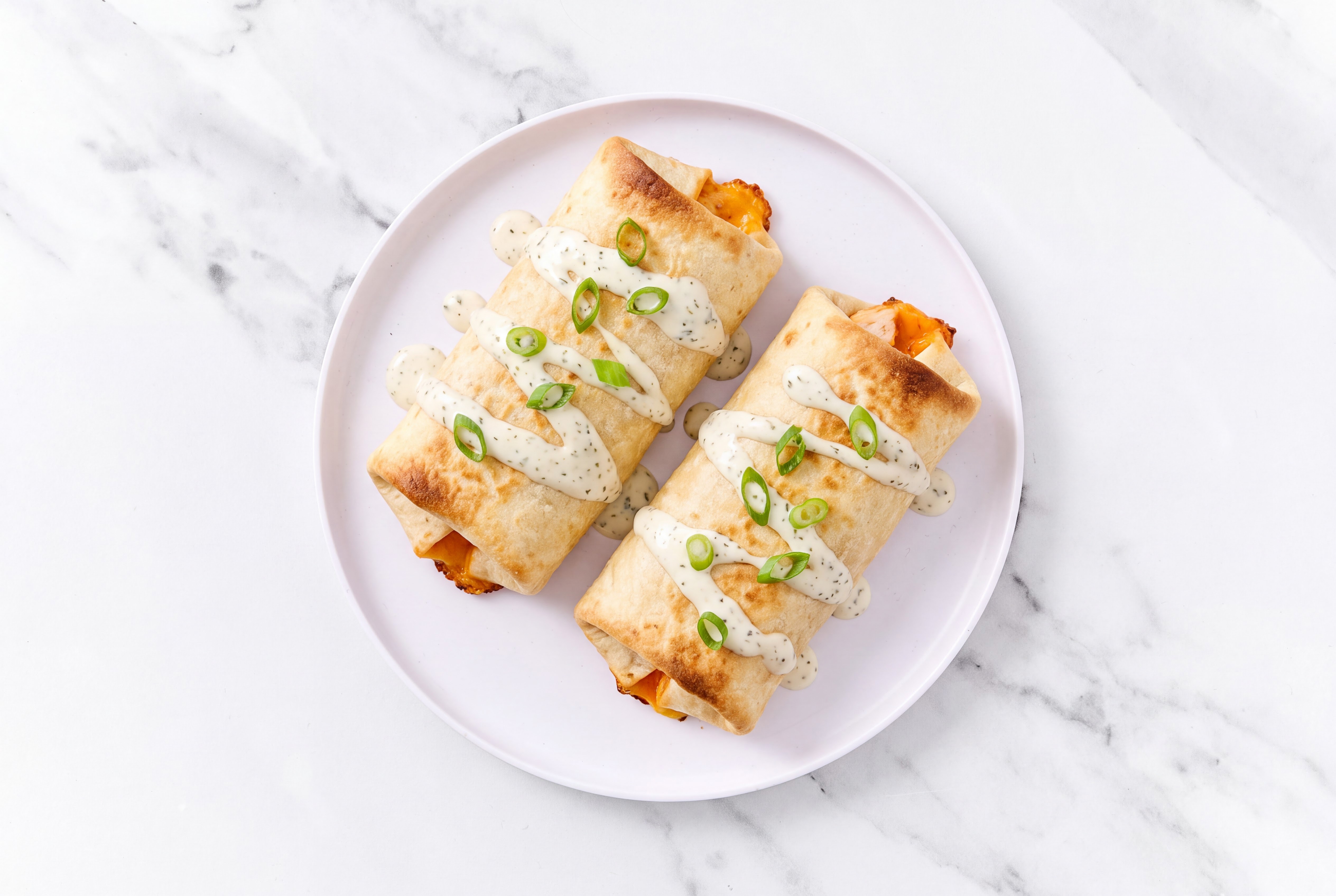Baked Dill Buffalo Chicken Chimichangas with Ranch