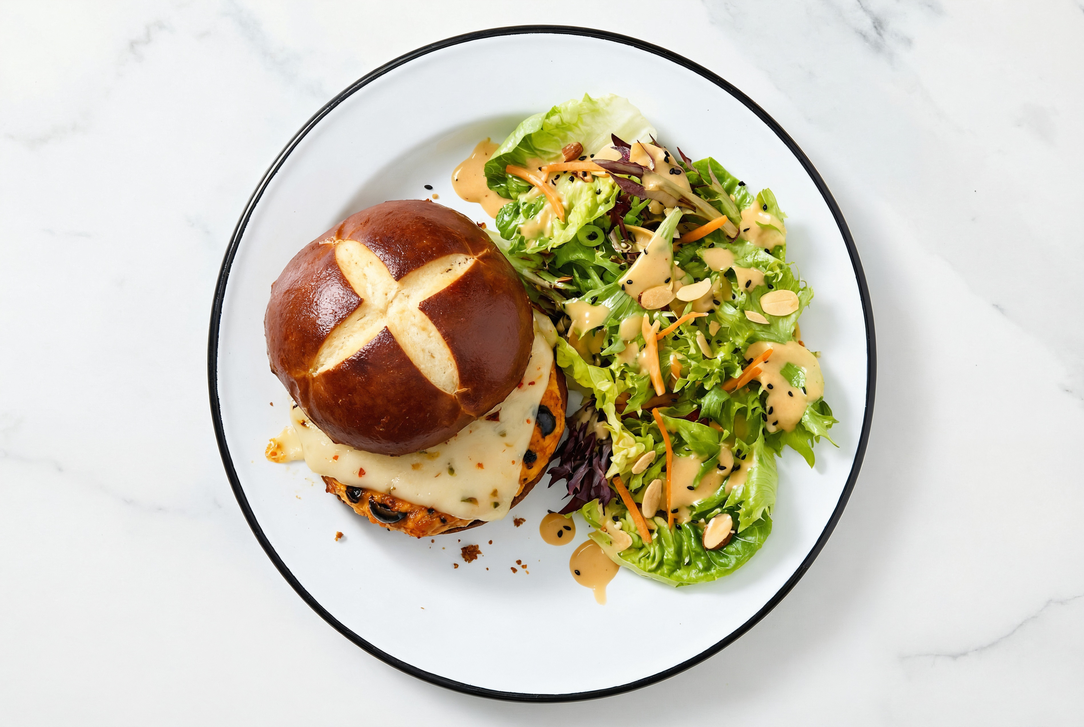 Southwest Chicken Cheeseburger + Little Miso Ginger Kit Gem Salad