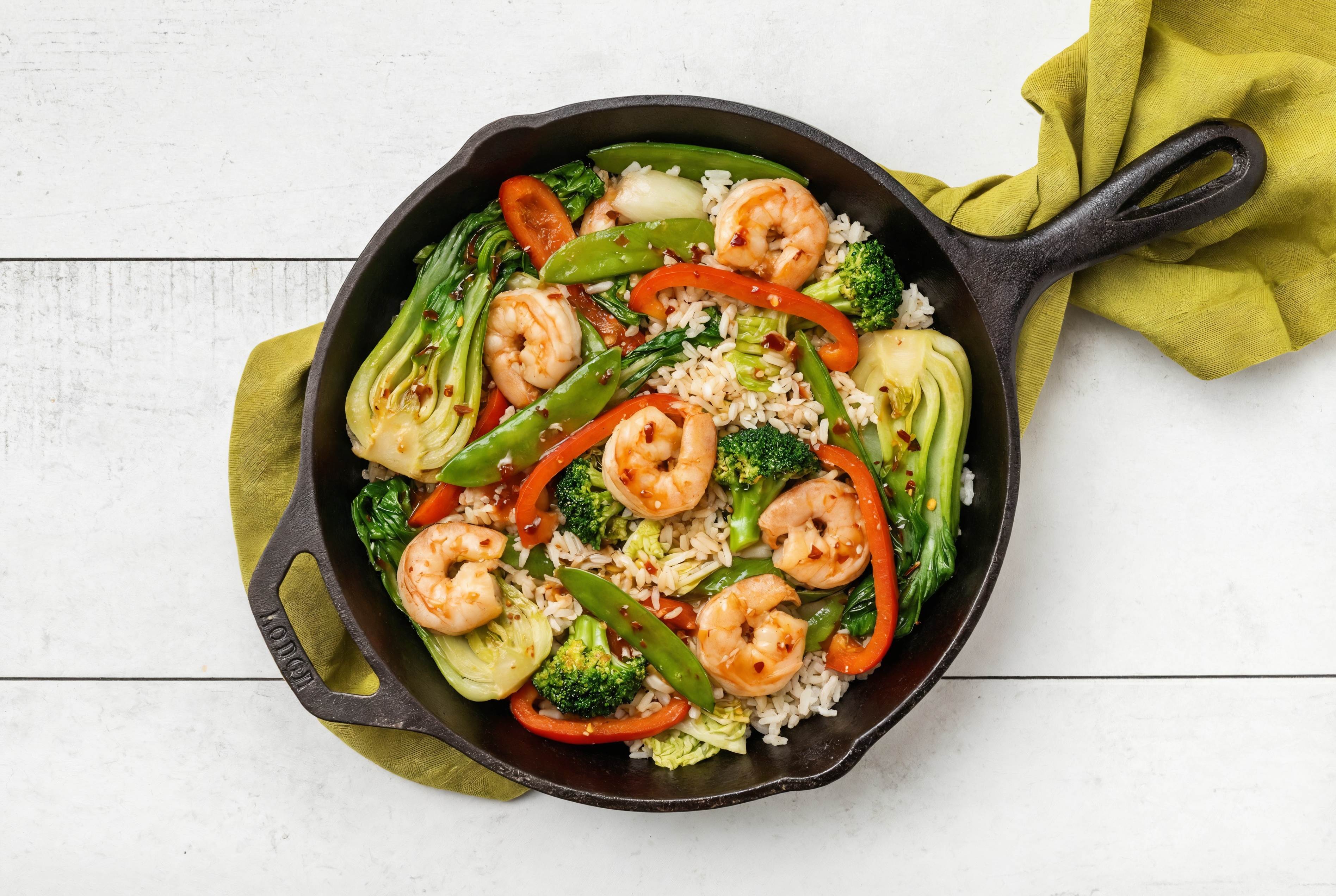Sweet Chili Lime Shrimp with Bok Choy Mix + Bell Organic Pepper over Long Grain White Rice