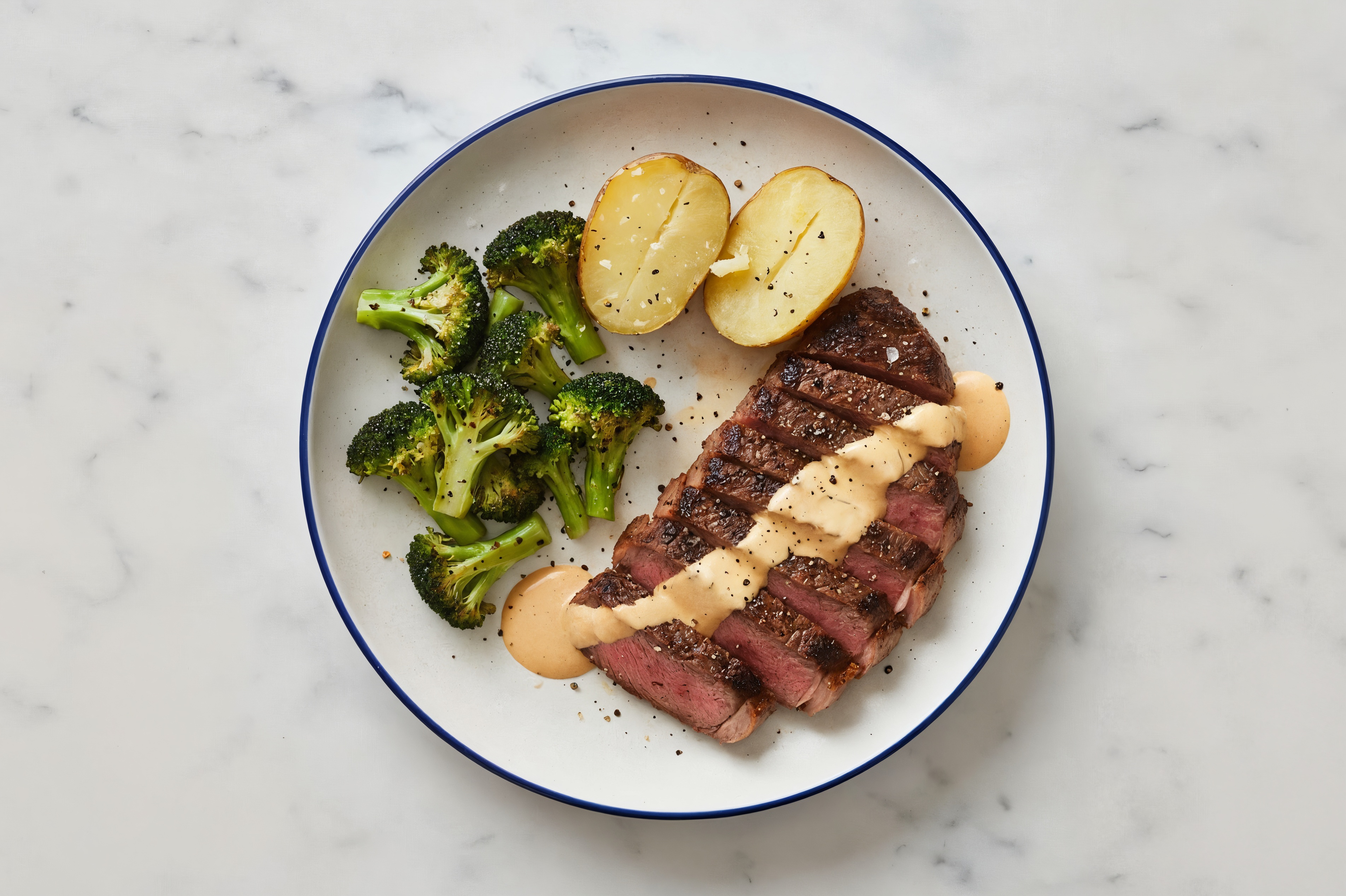 Ribeye with Awesome Sauce + Russet Potato + Broccoli